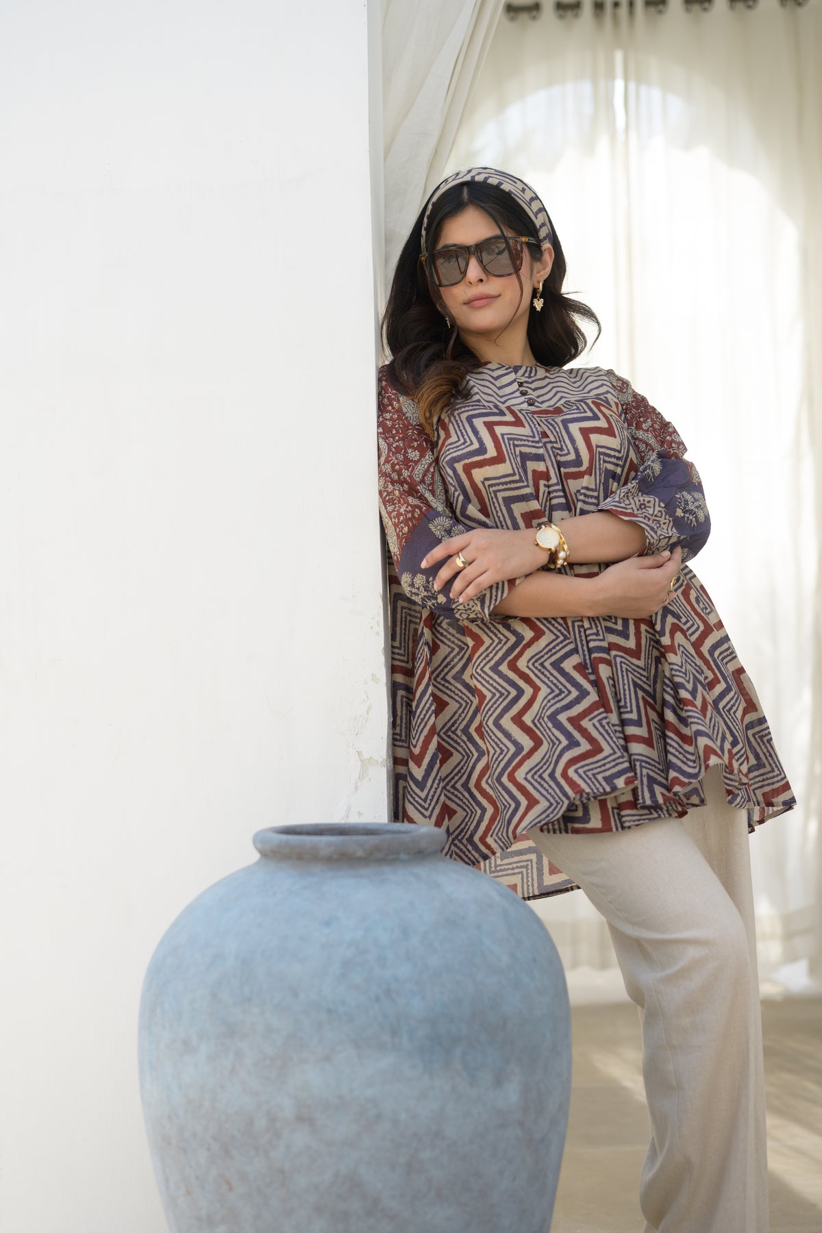 Chevron Ajrakh Hand Block Print Top