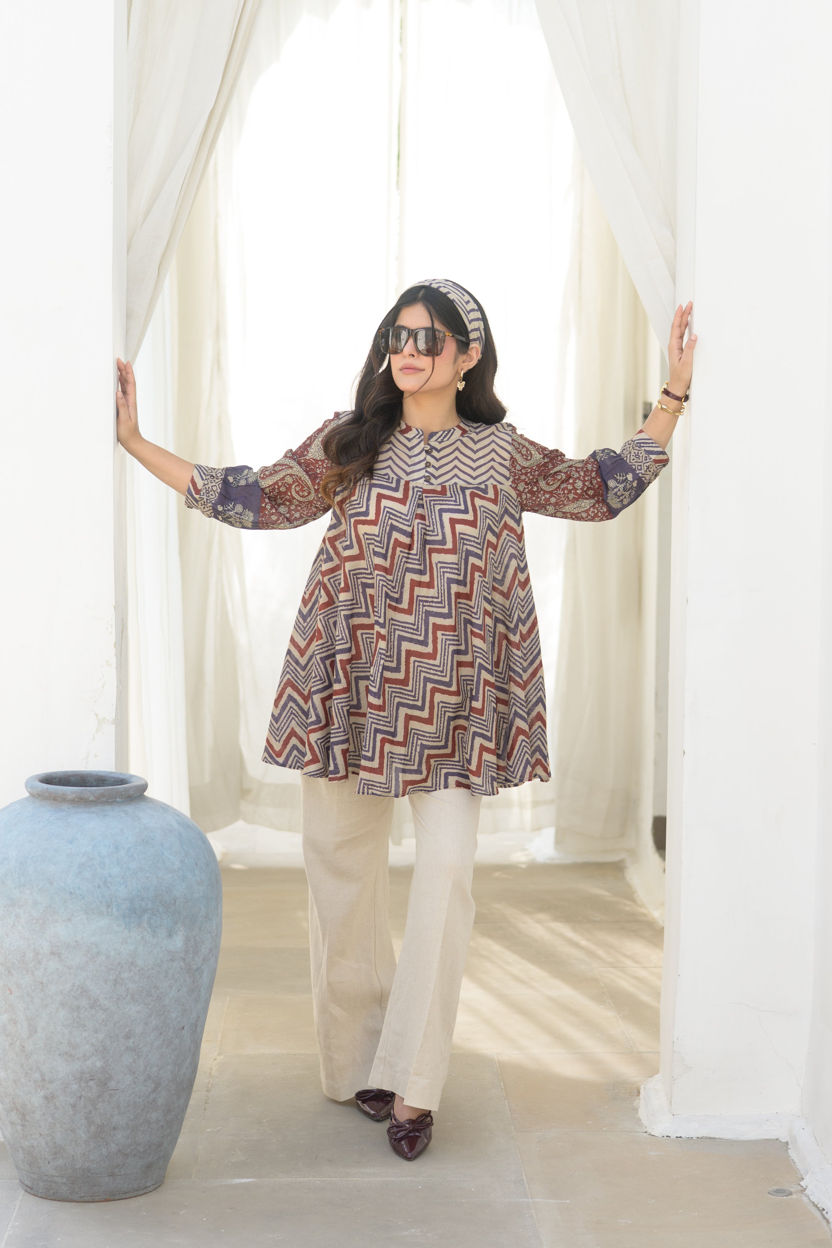 Chevron Ajrakh Hand Block Print Top