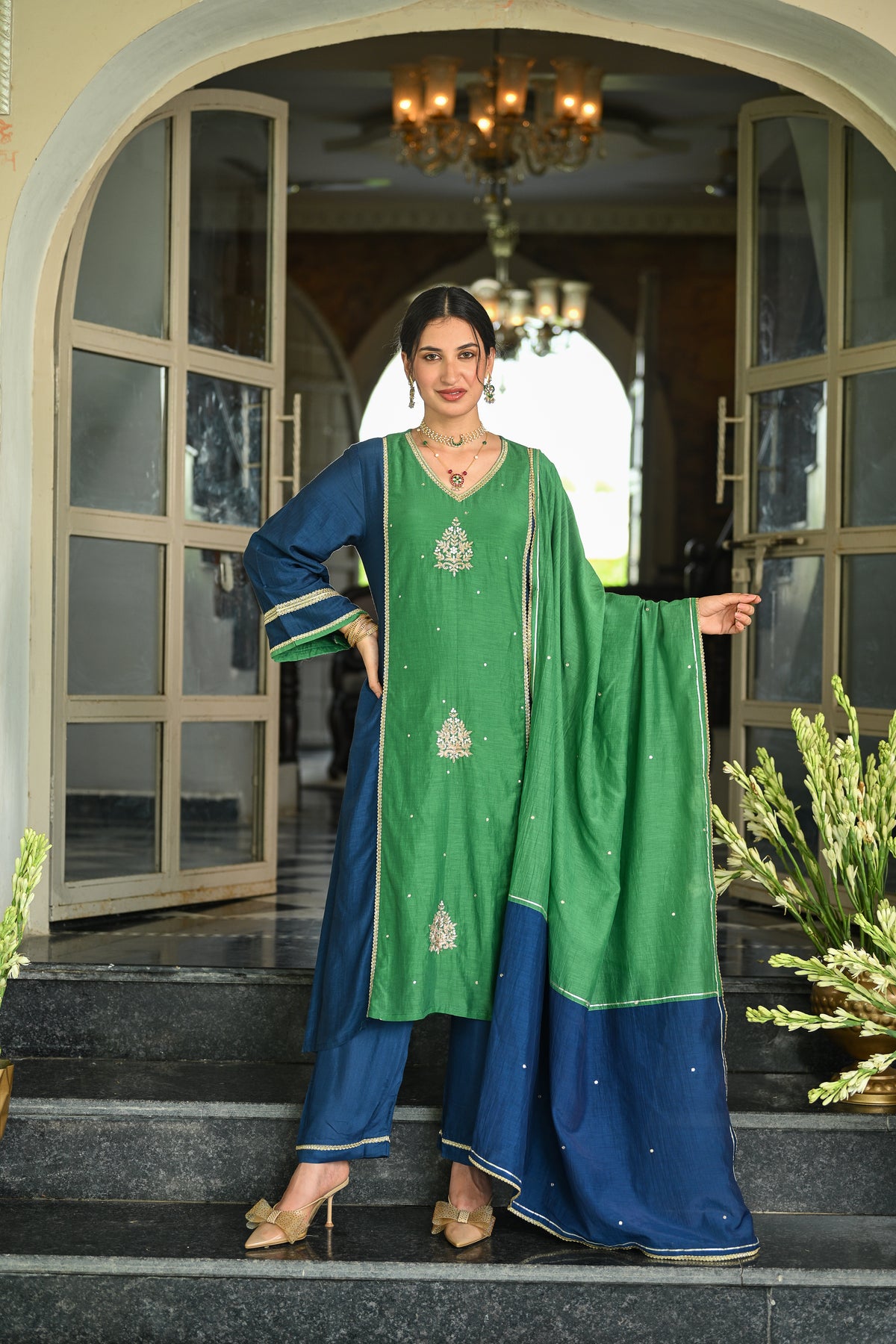 Green Banarsi Mul Chanderi Suit Set