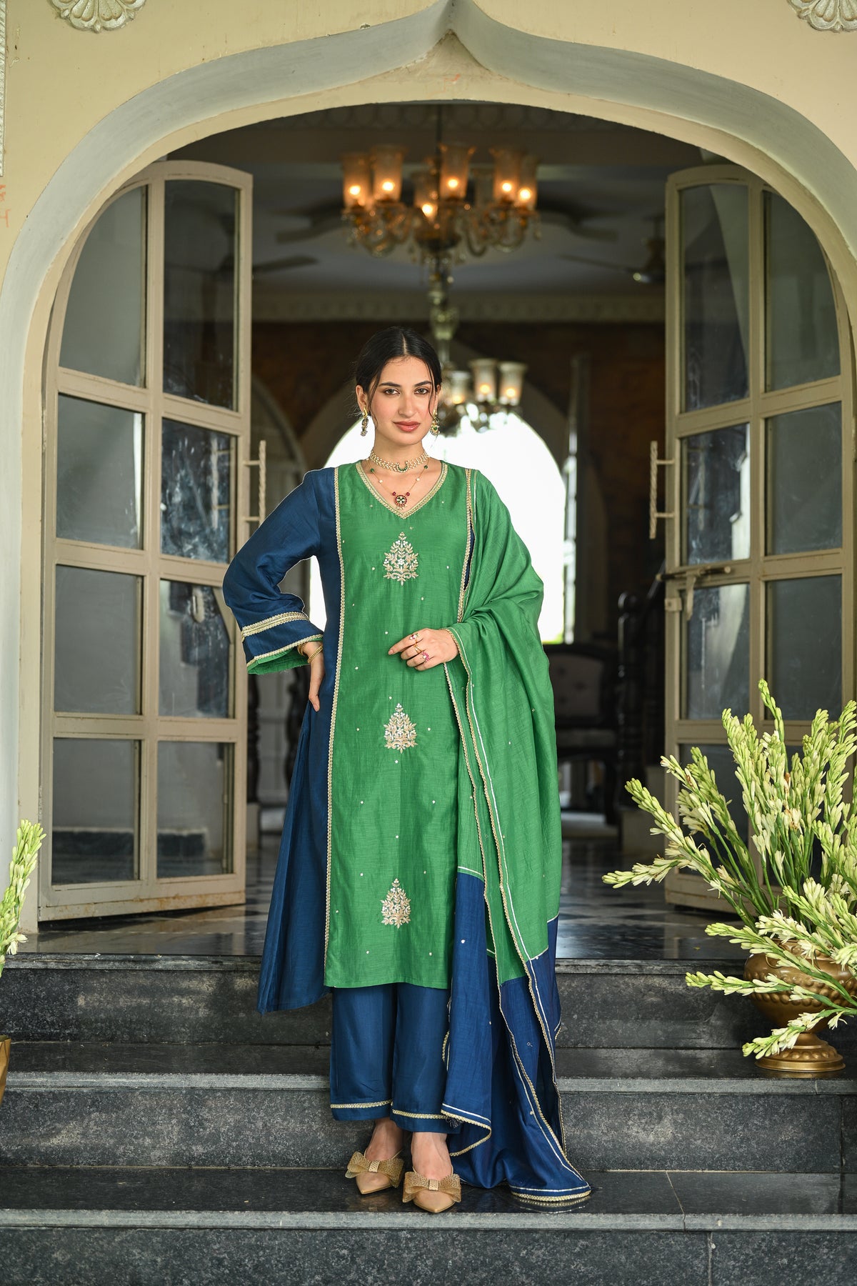 Green Banarsi Mul Chanderi Suit Set