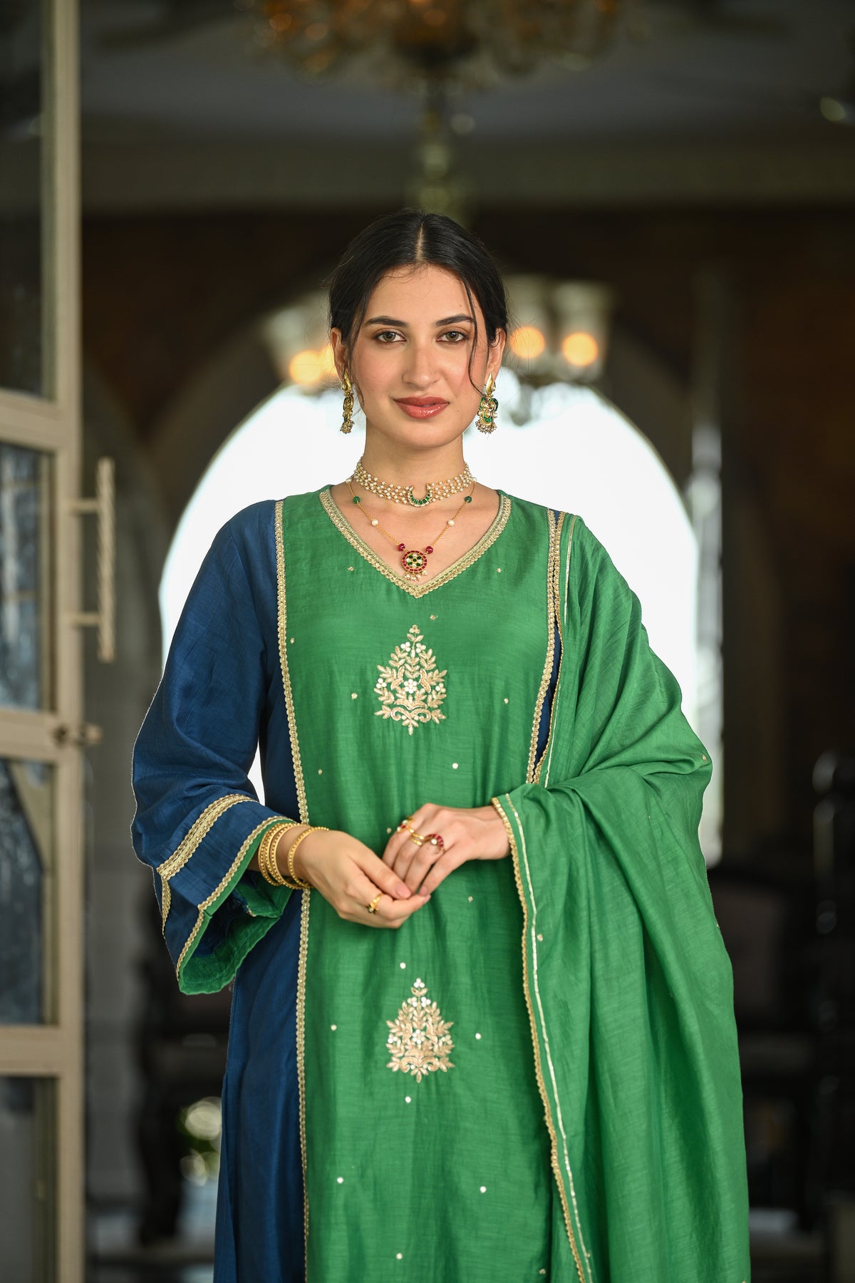 Green Banarsi Mul Chanderi Suit Set