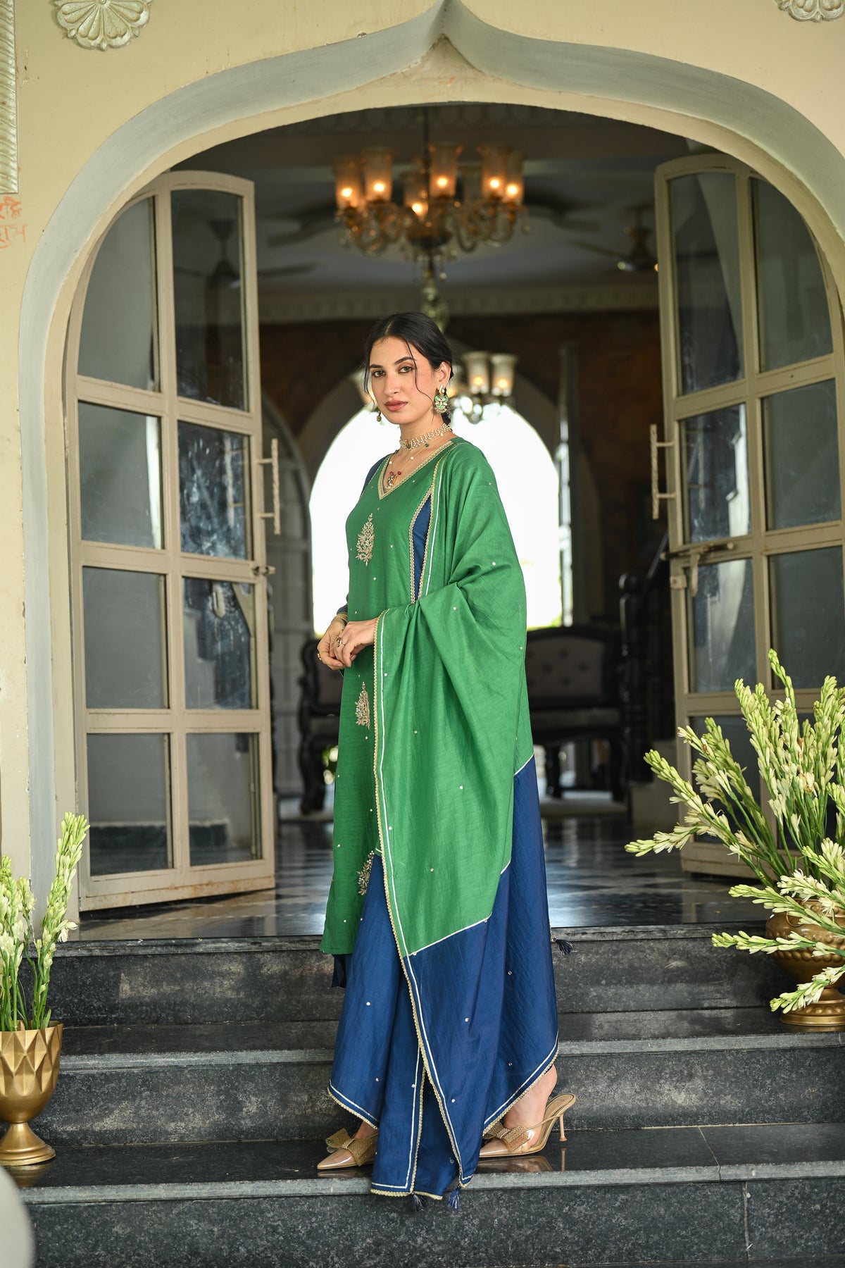 Green Banarsi Mul Chanderi Suit Set