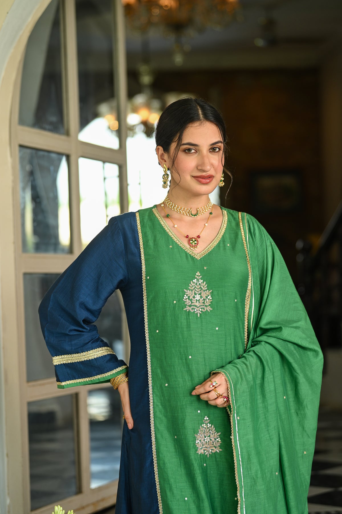 Green Banarsi Mul Chanderi Suit Set