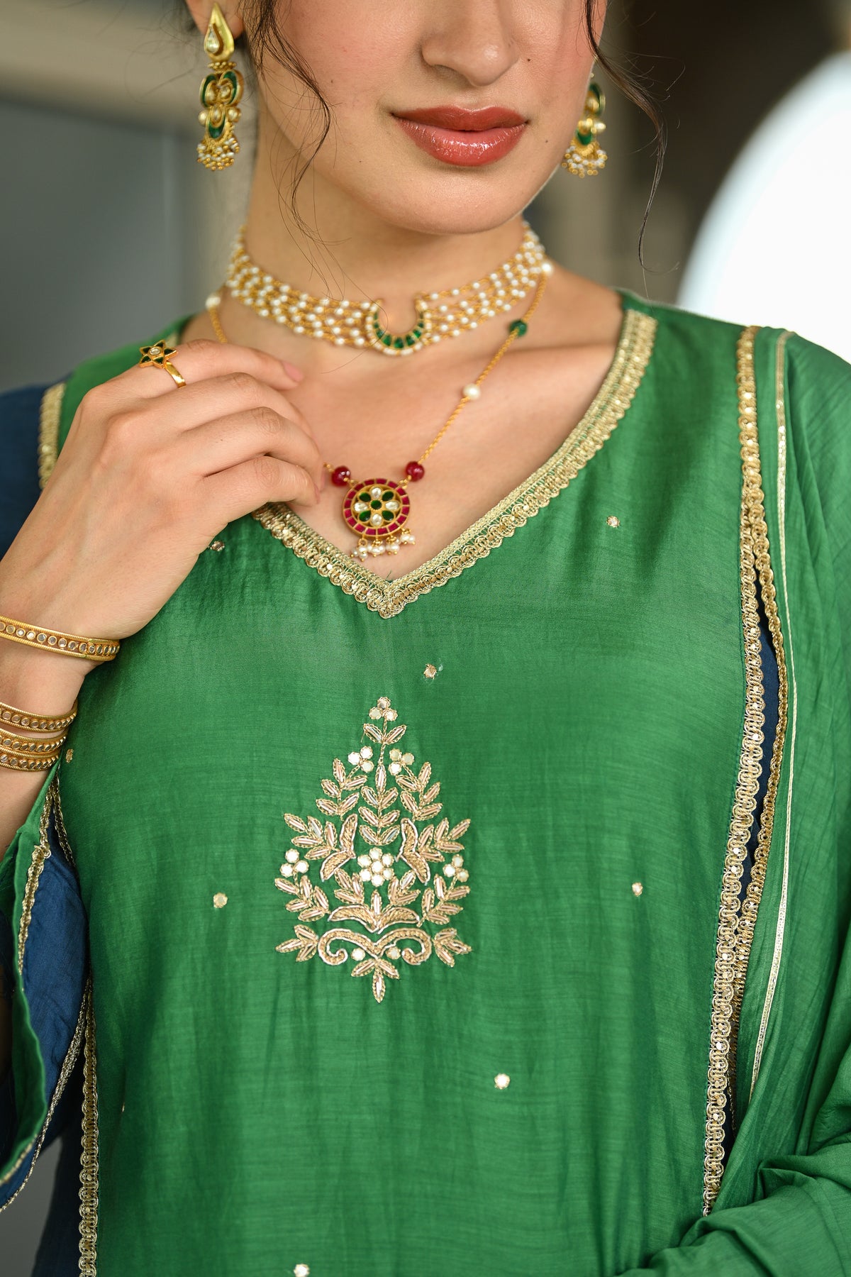 Green Banarsi Mul Chanderi Suit Set