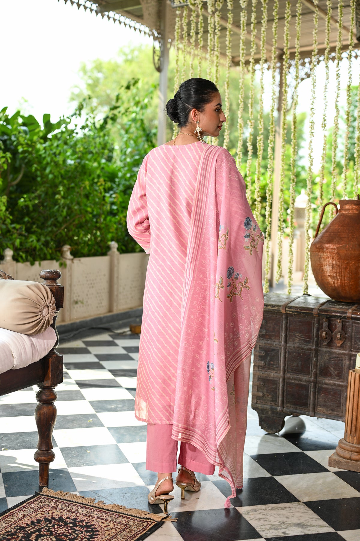 Pink Lehariya Gota Work with Block Printed Dupatta Suit