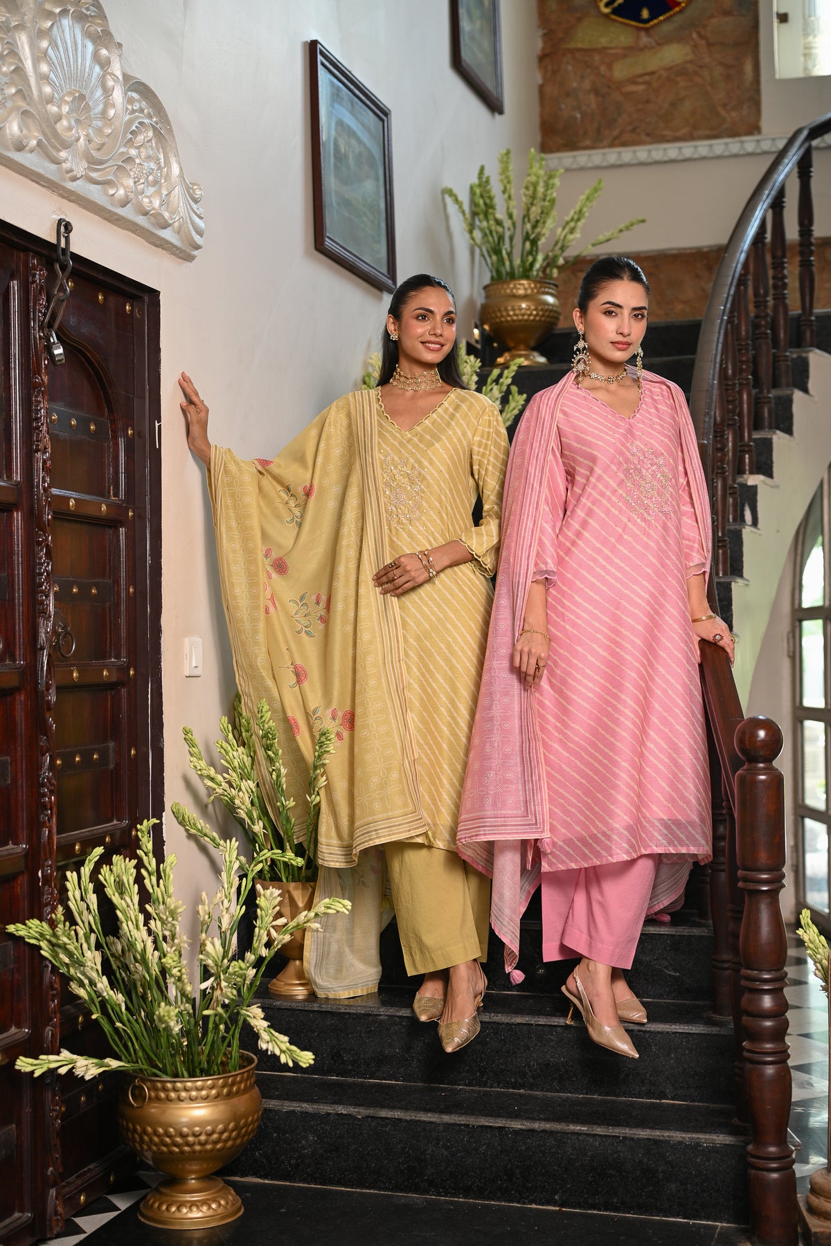 Lime Green Lehariya Gota Work with Block Printed Dupatta Suit