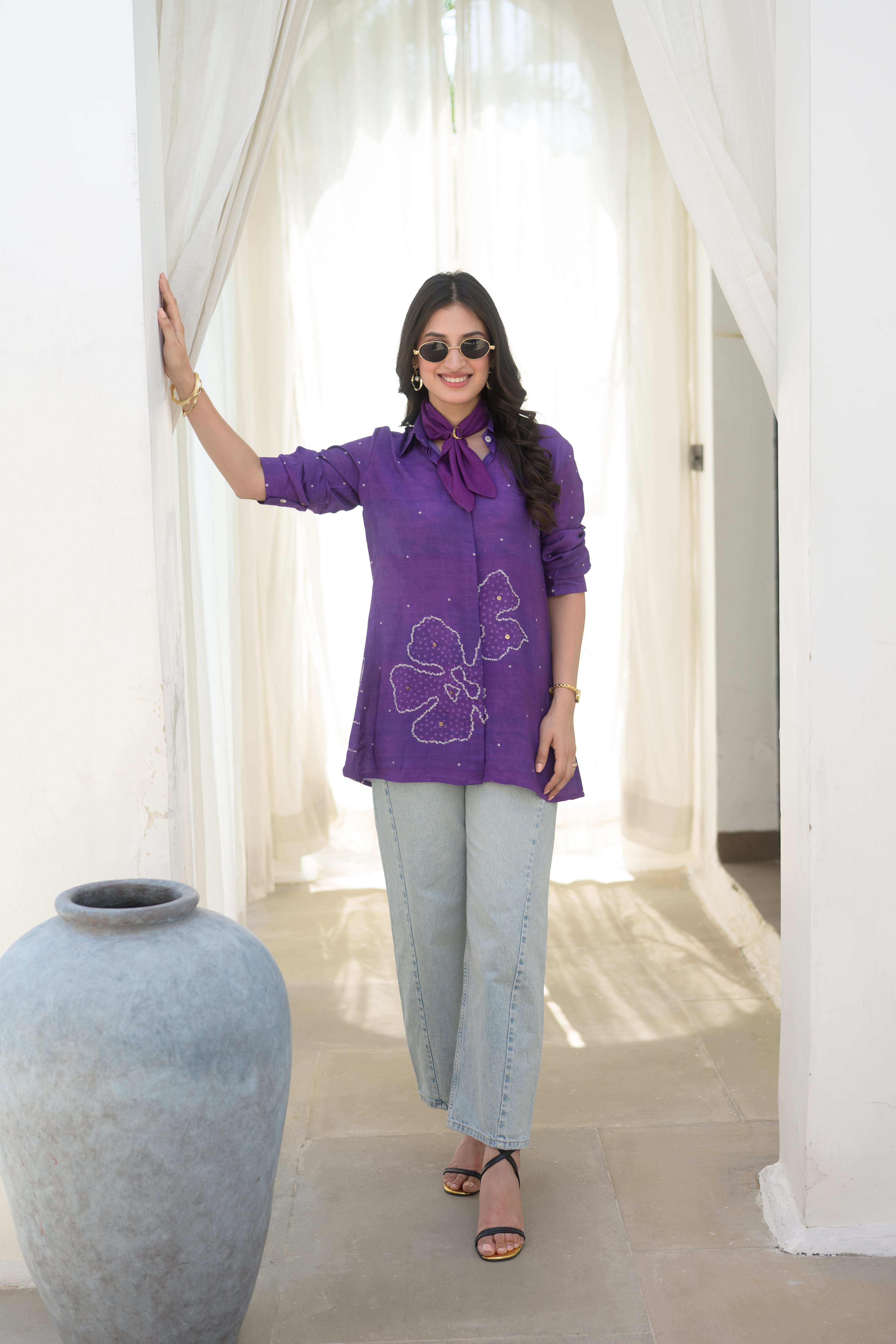 Purple Bandhani Bloom Kurta Shirt