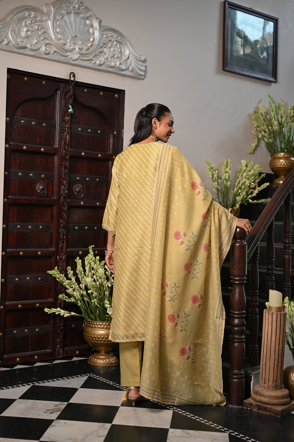 Lime Green Lehariya Gota Work with Block Printed Dupatta Suit