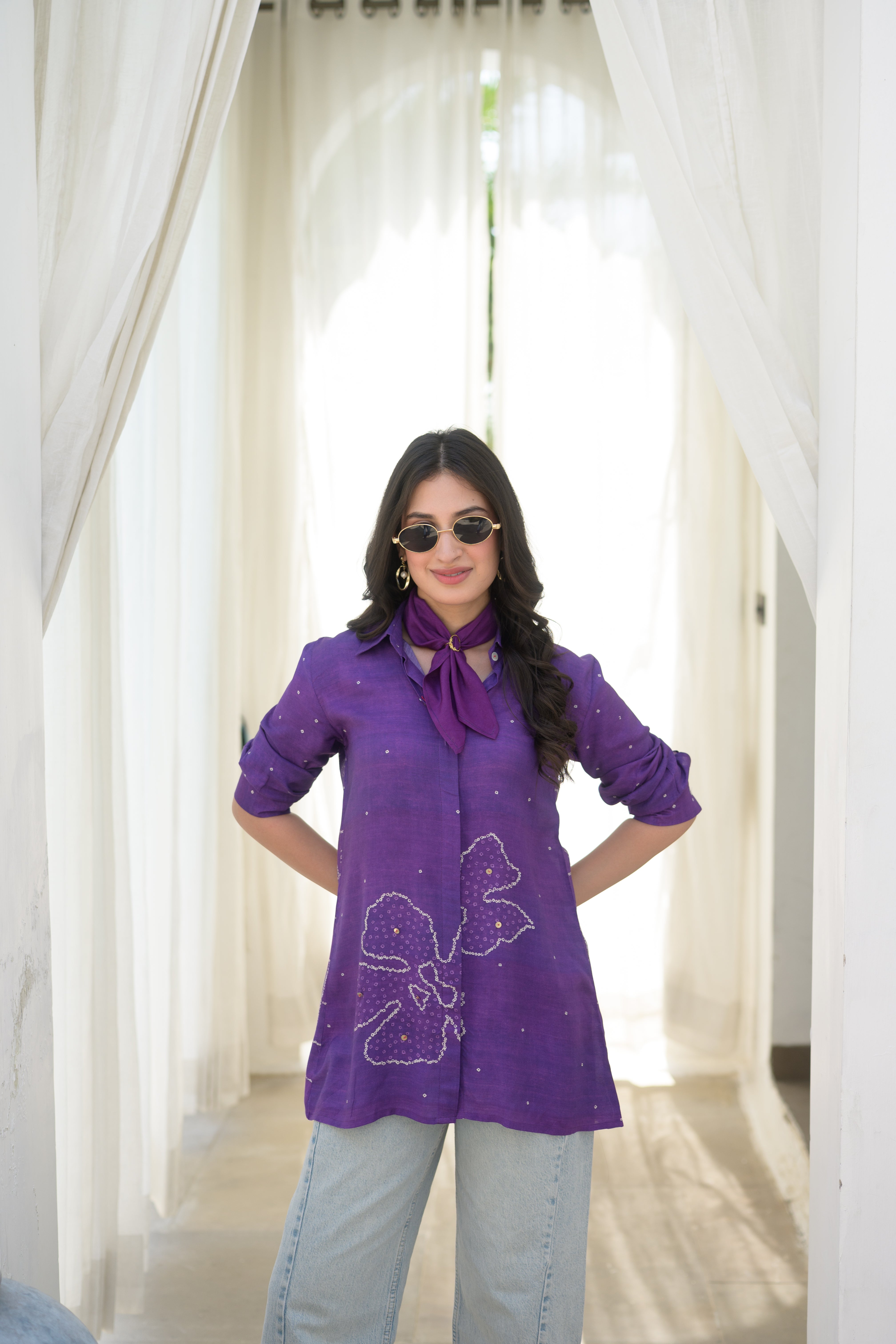 Purple Bandhani Bloom Kurta Shirt