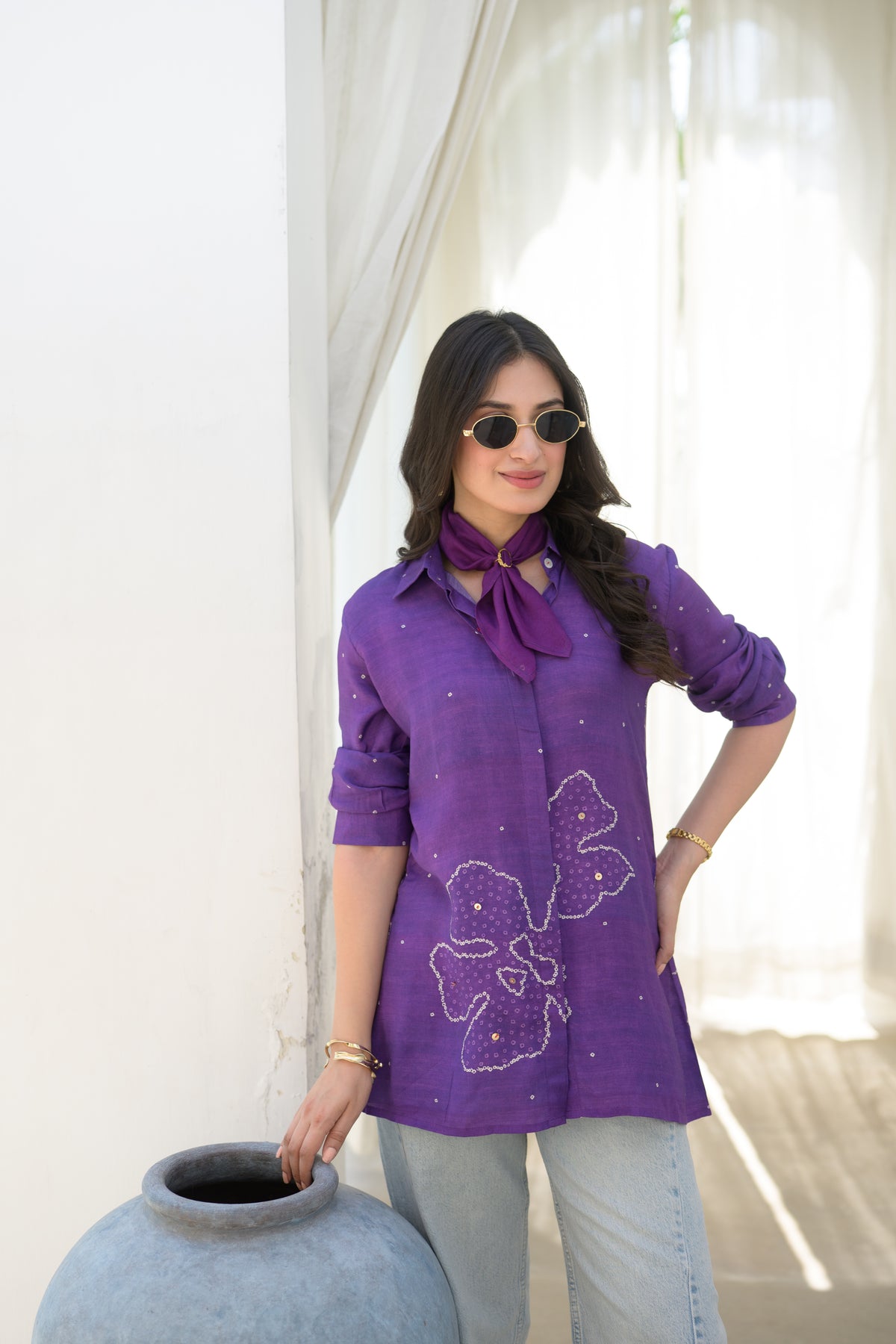 Purple Bandhani Bloom Kurta Shirt