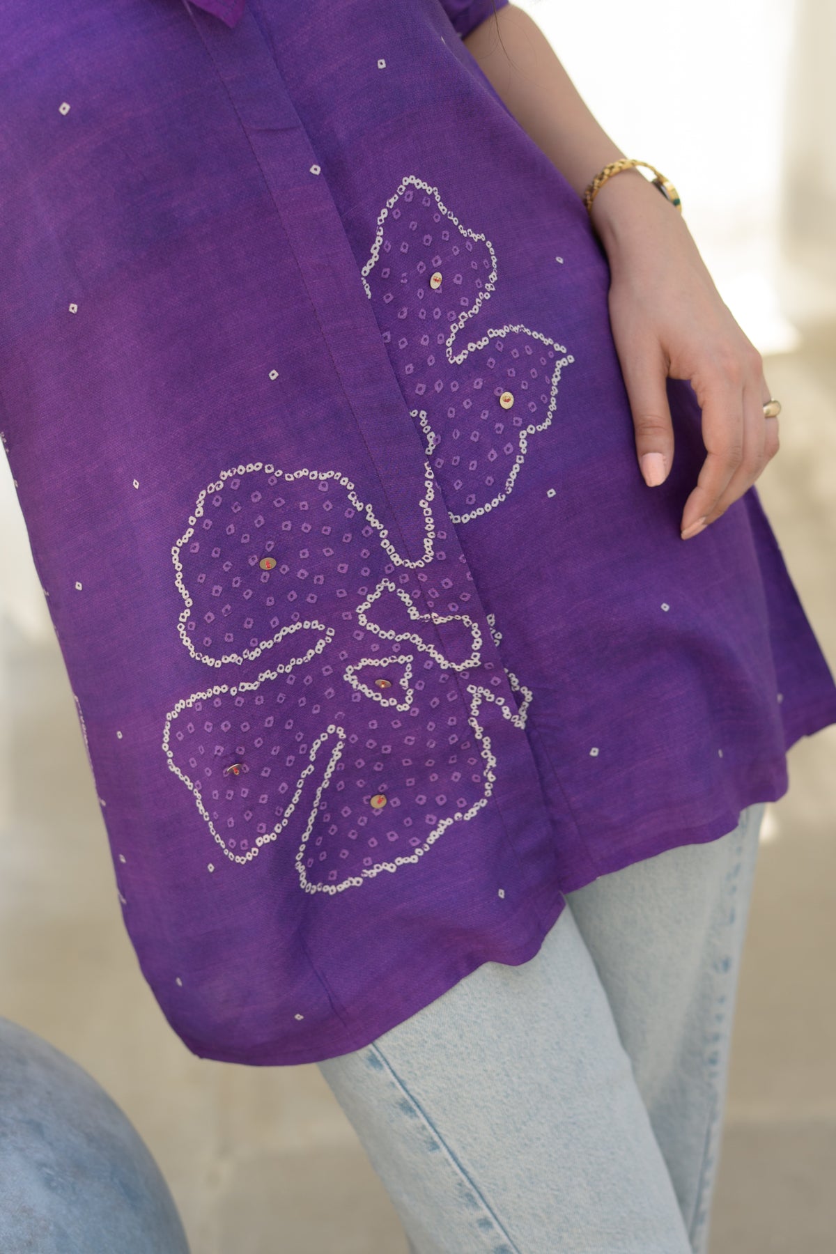 Purple Bandhani Bloom Kurta Shirt