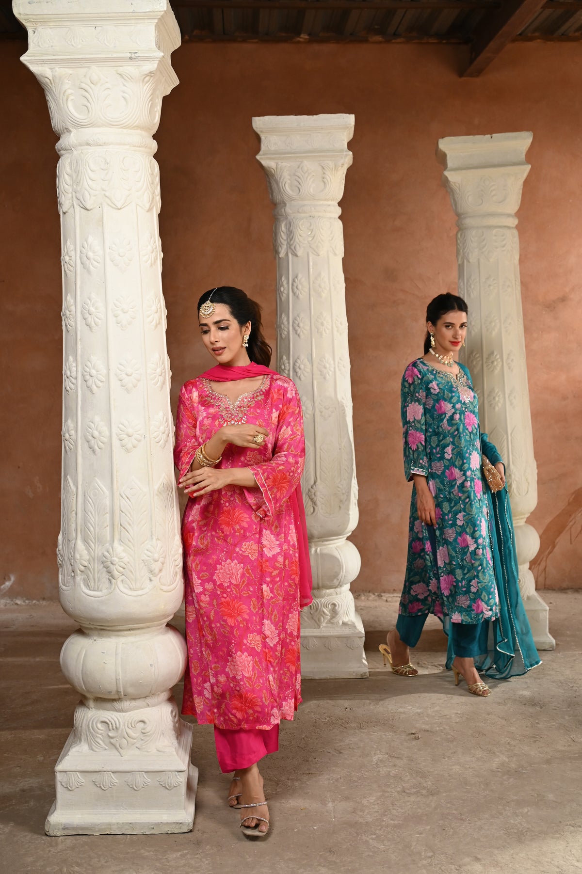 Tanvi Thakker in Mehtab Floral Rama Green with Gota work Suit Set