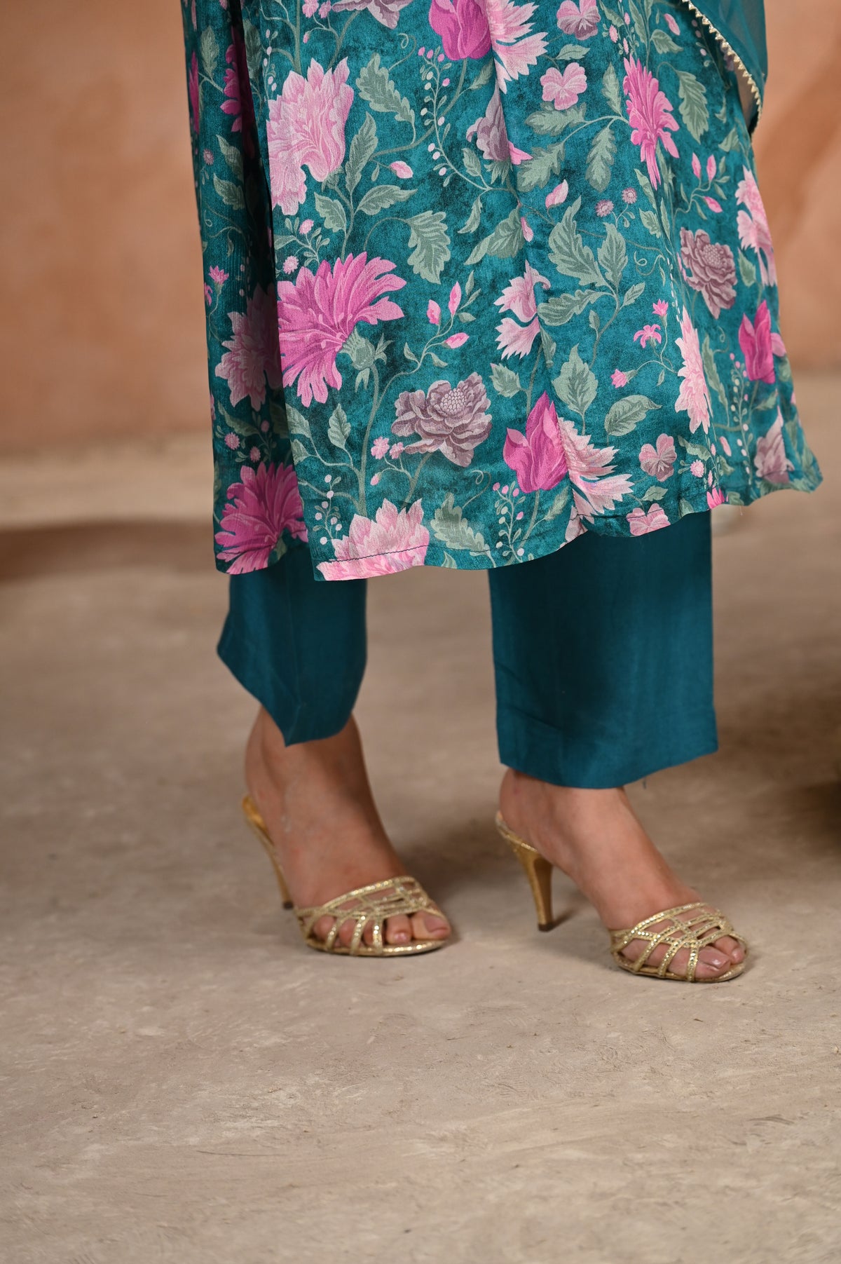 Tanvi Thakker in Mehtab Floral Rama Green with Gota work Suit Set