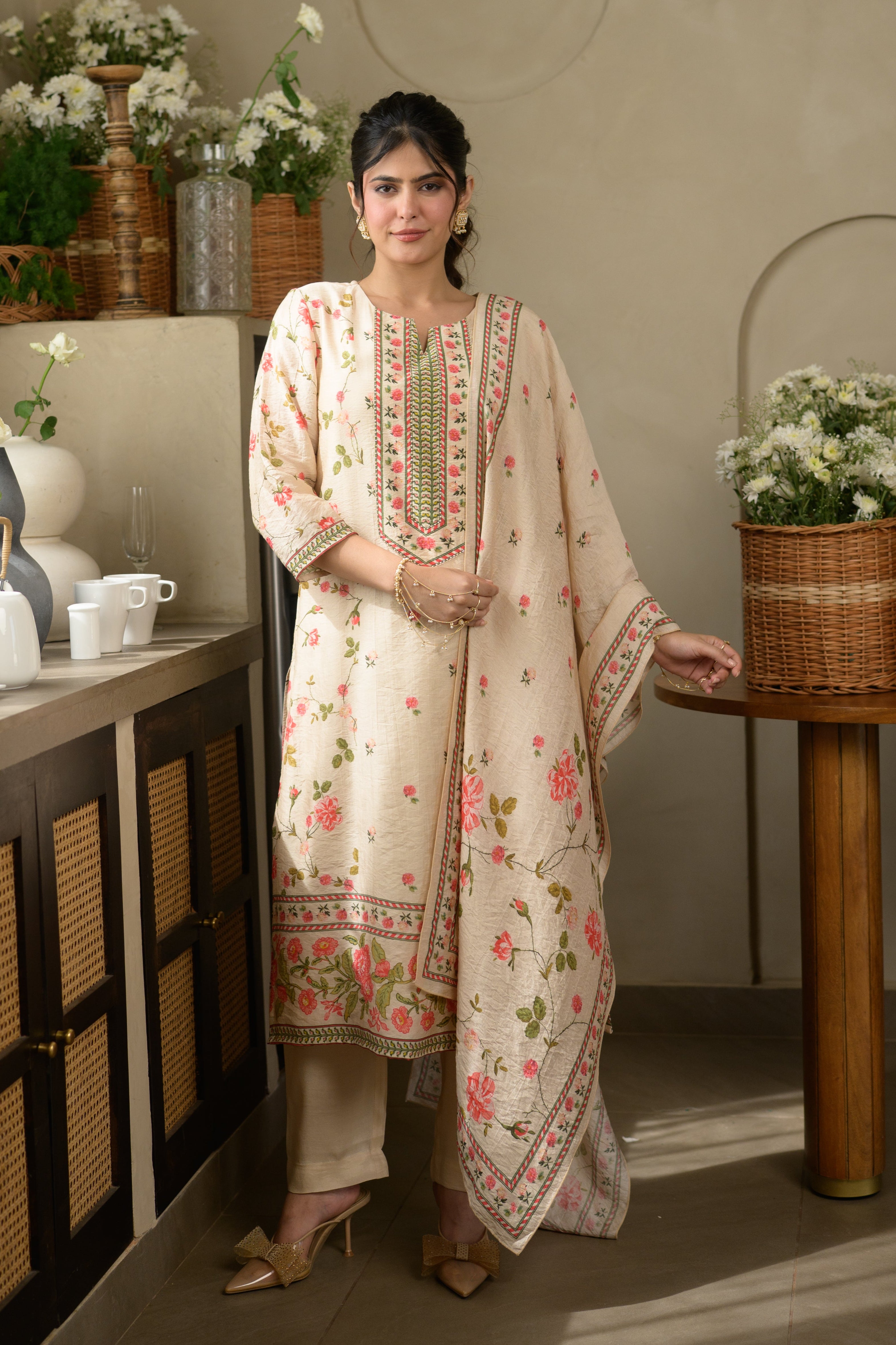 Gulbahar Wrinkled Mul Chanderi Suit Set
