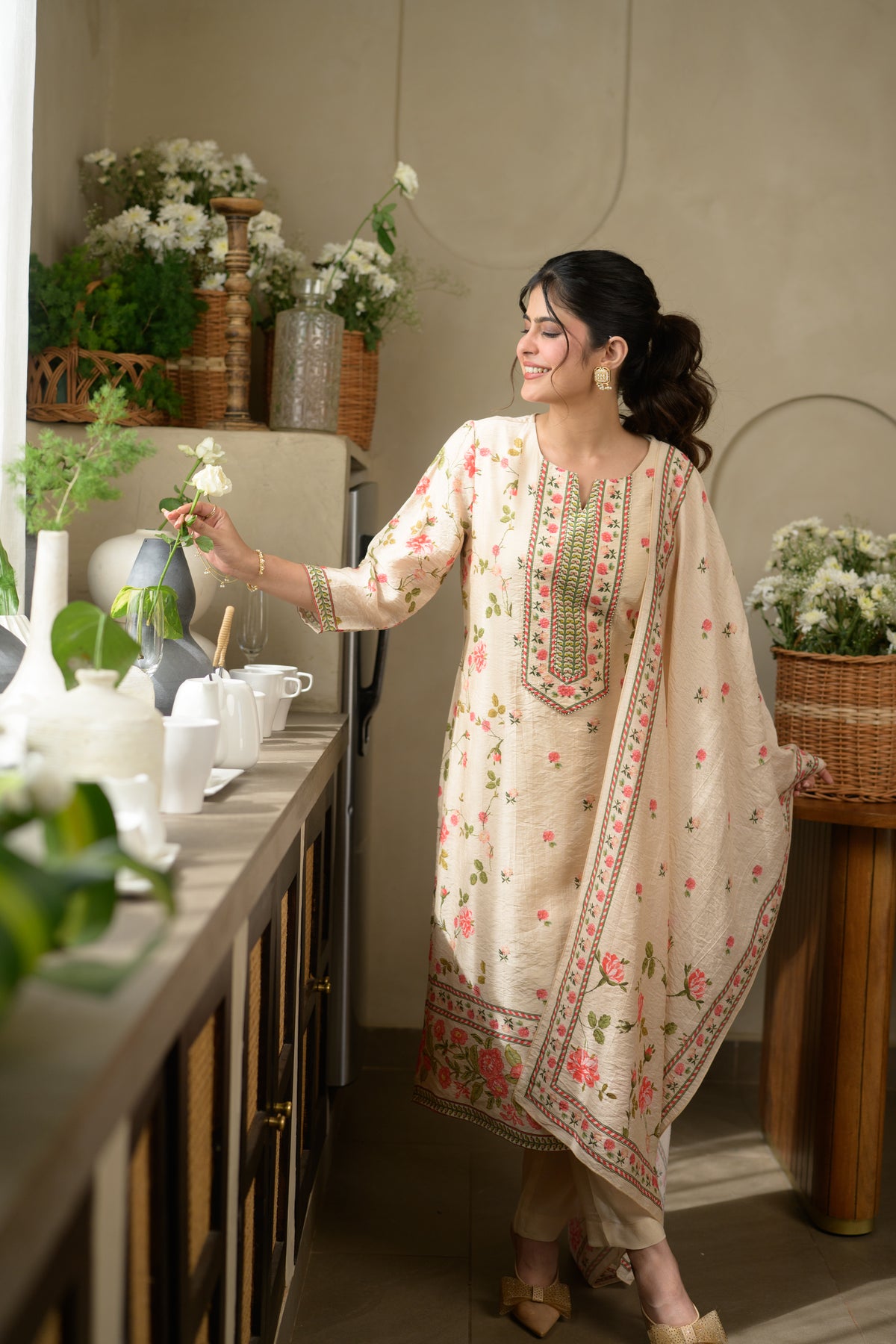 Gulbahar Wrinkled Mul Chanderi Suit Set