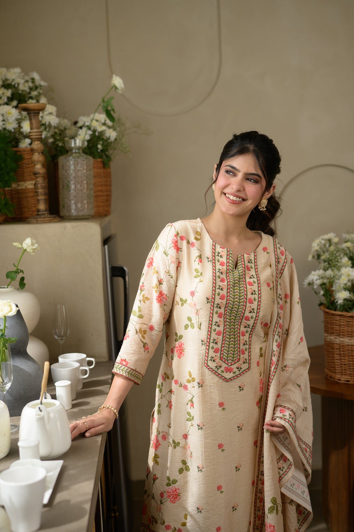 Gulbahar Wrinkled Mul Chanderi Suit Set