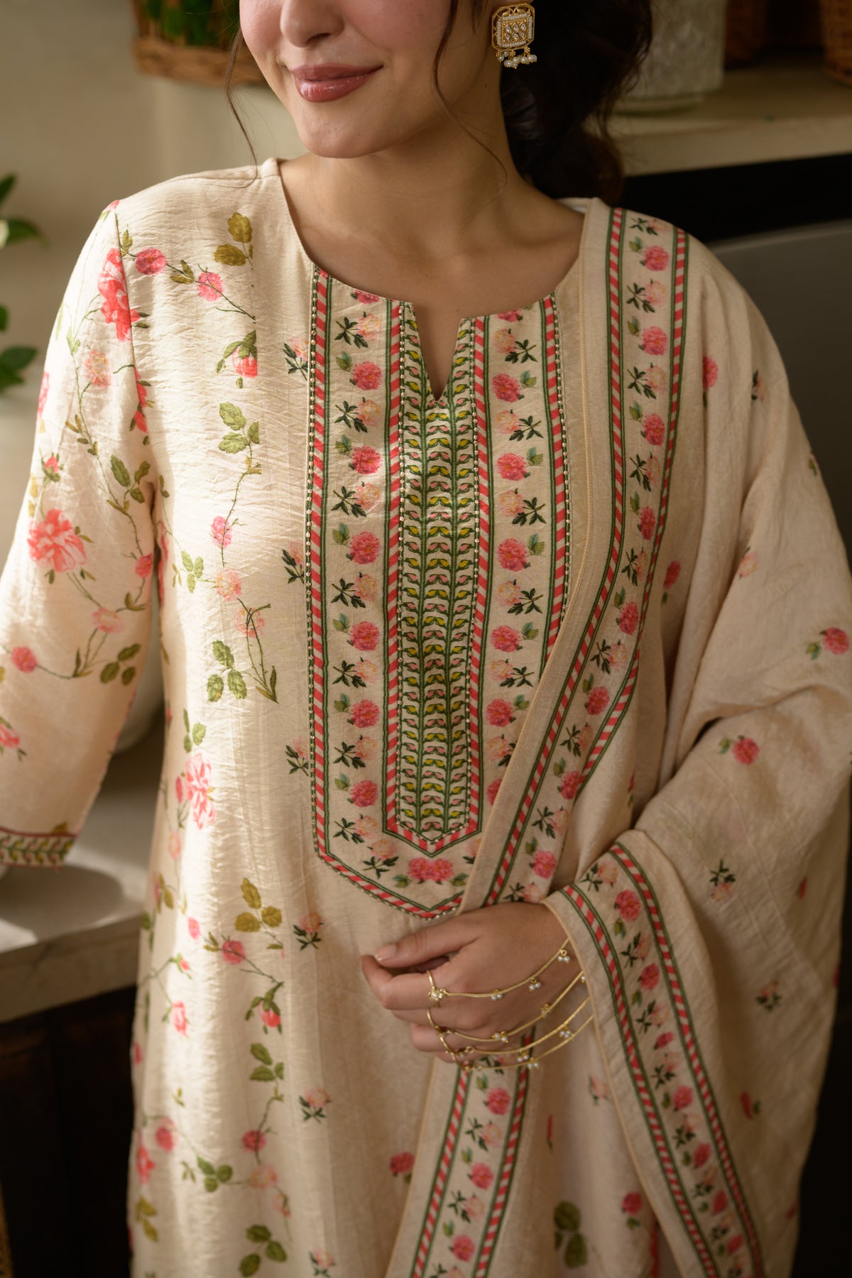 Gulbahar Wrinkled Mul Chanderi Suit Set