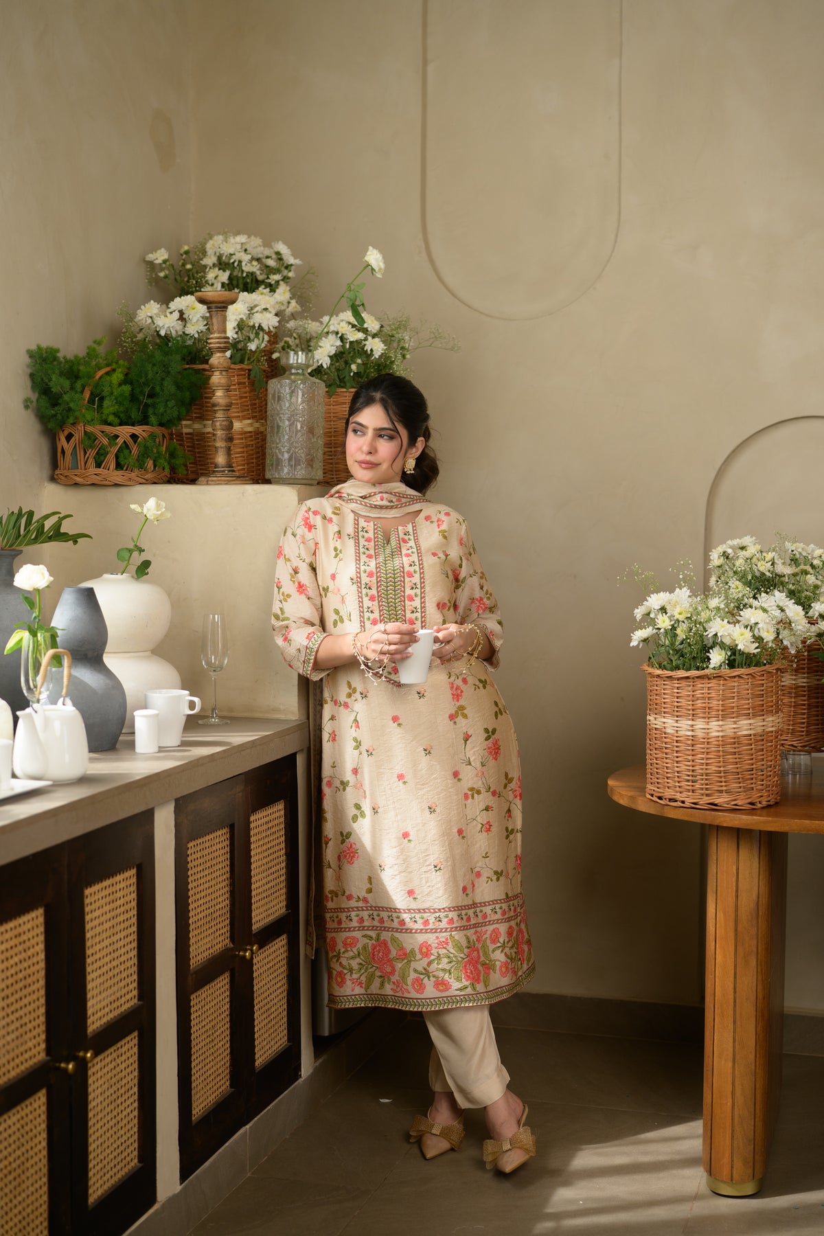 Gulbahar Wrinkled Mul Chanderi Suit Set