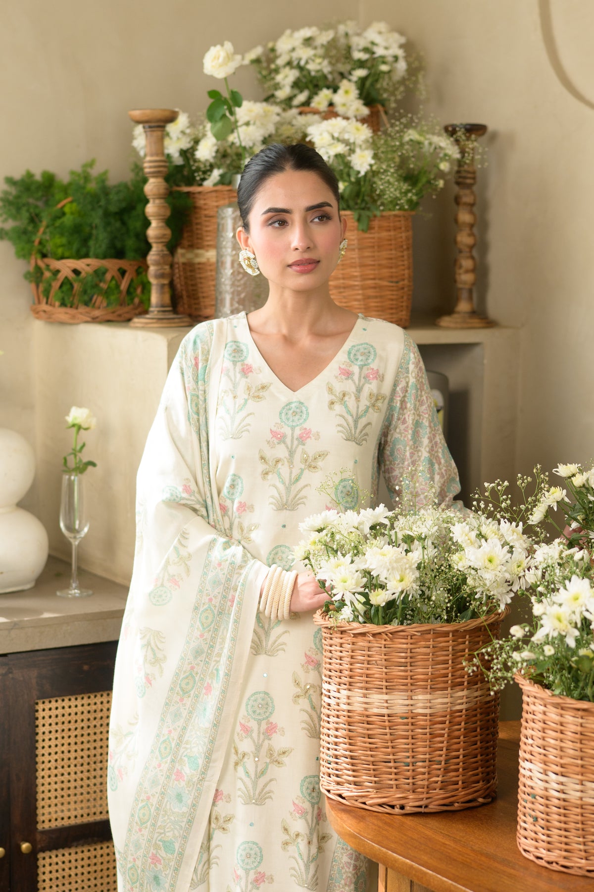 Sea Green Buti Block Print with Gota Work Muslin Suit Set