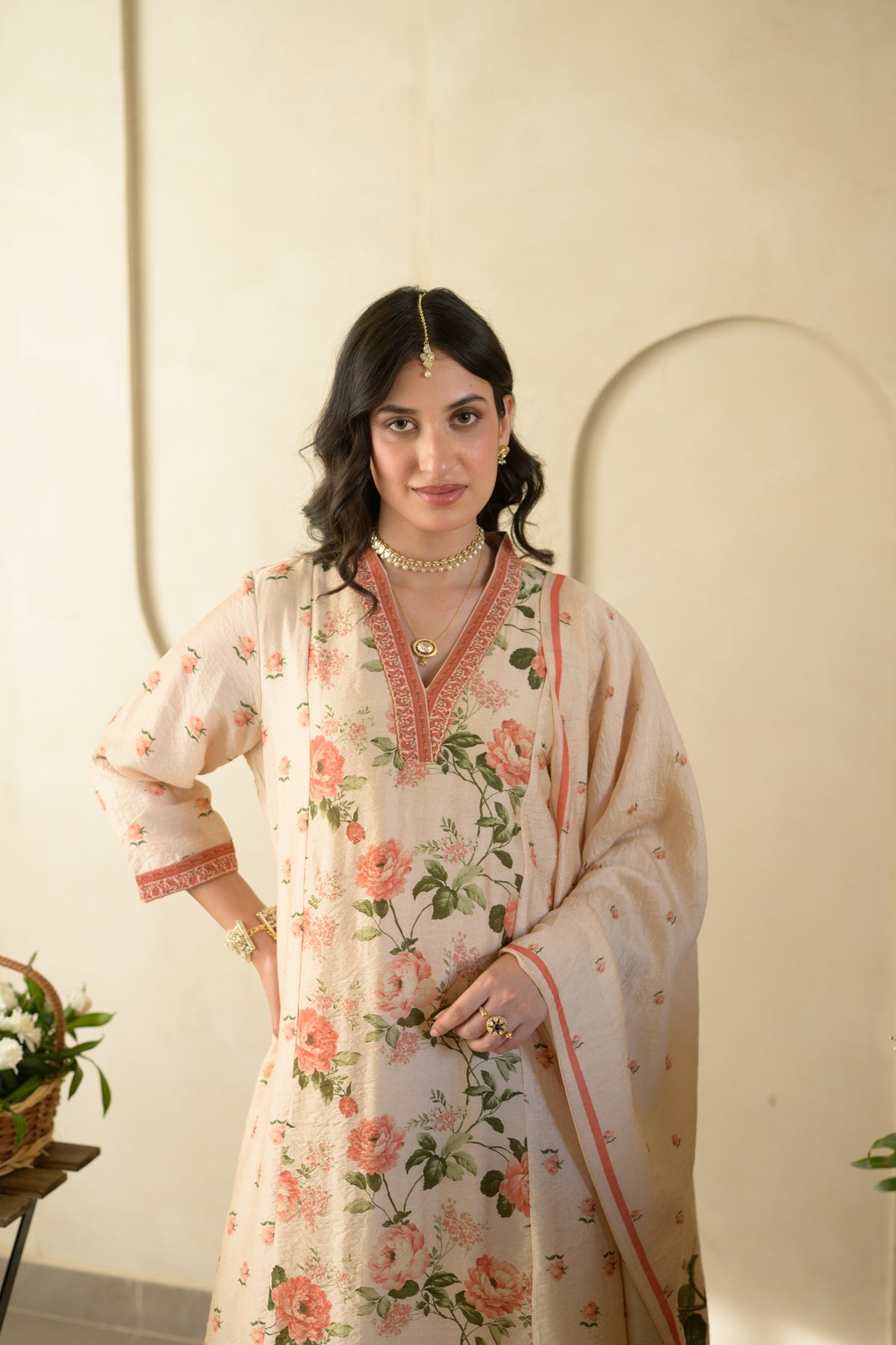 Noorjahan A-Line Wrinkled Mul Chanderi Suit Set