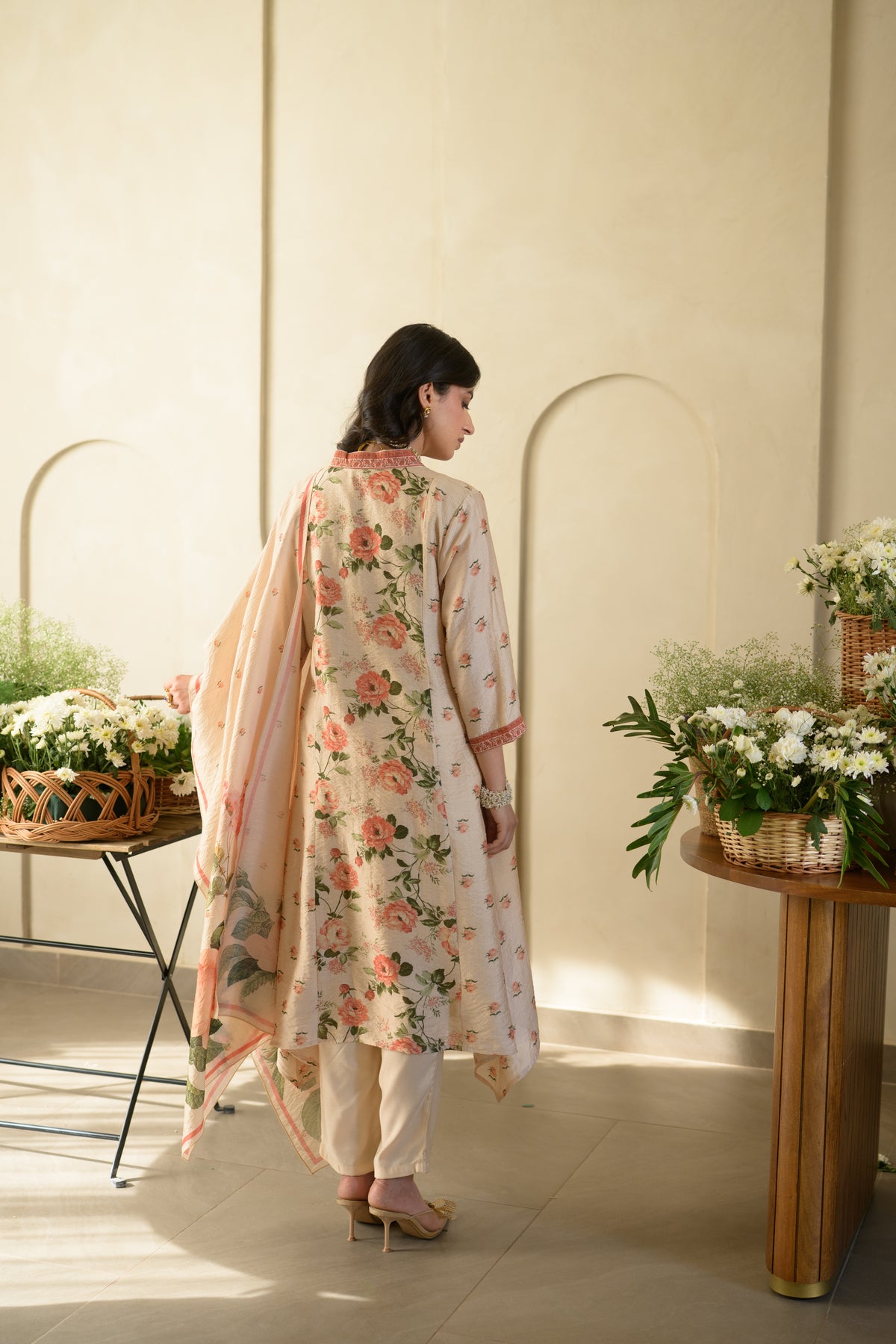 Noorjahan A-Line Wrinkled Mul Chanderi Suit Set