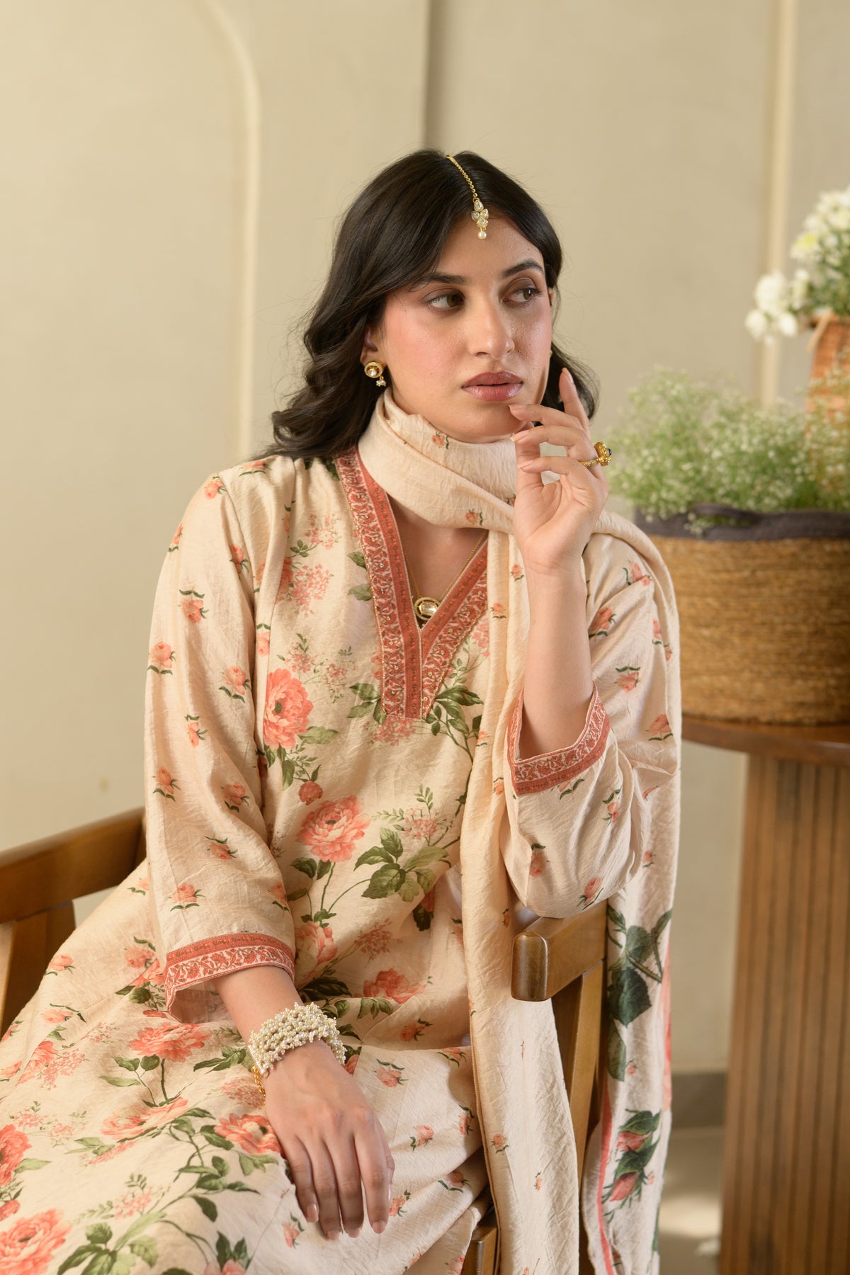 Noorjahan A-Line Wrinkled Mul Chanderi Suit Set