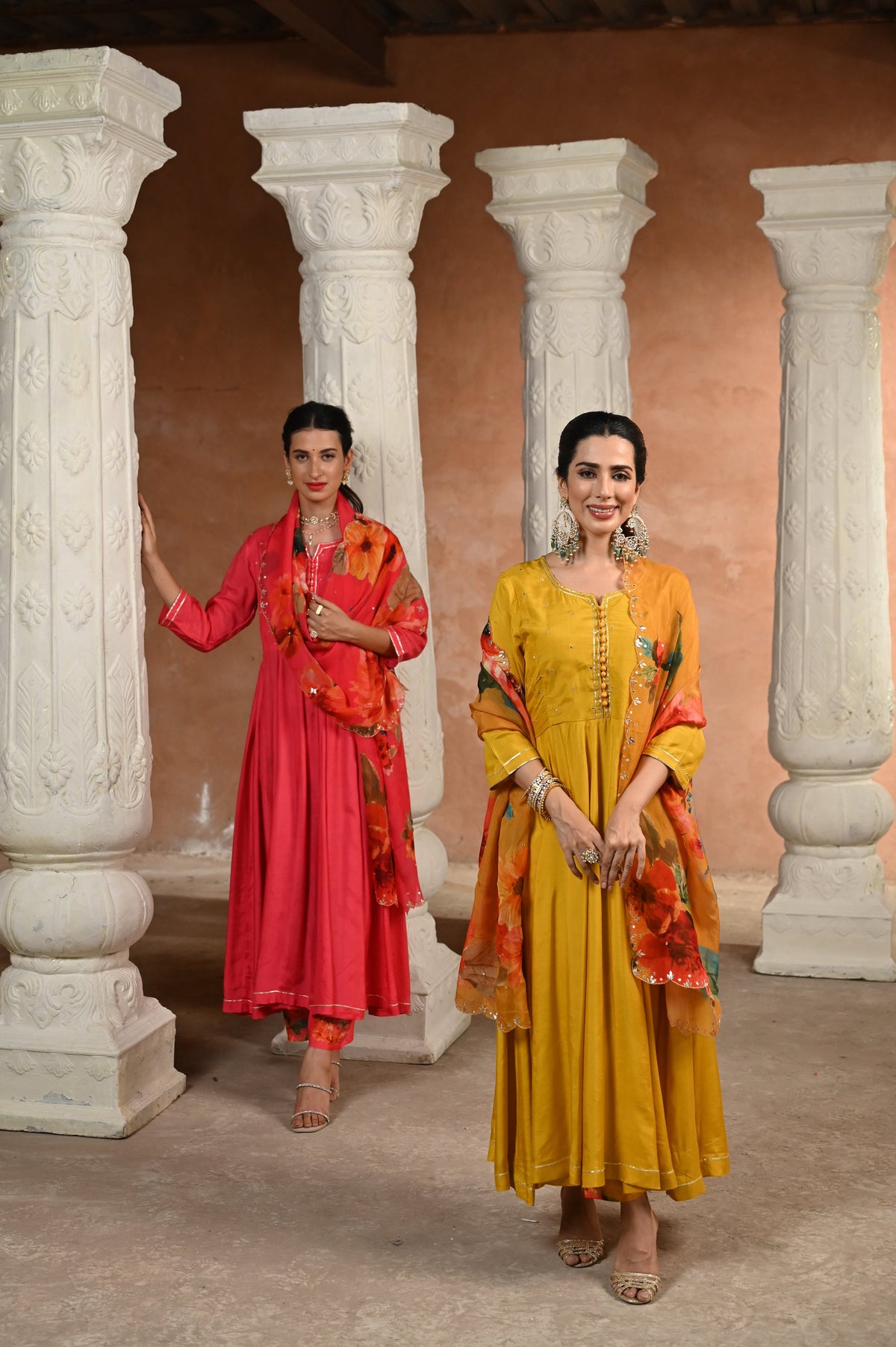Pink Zubeidaa Muslin Anarkali Suit Set with Organza Floral Dupatta