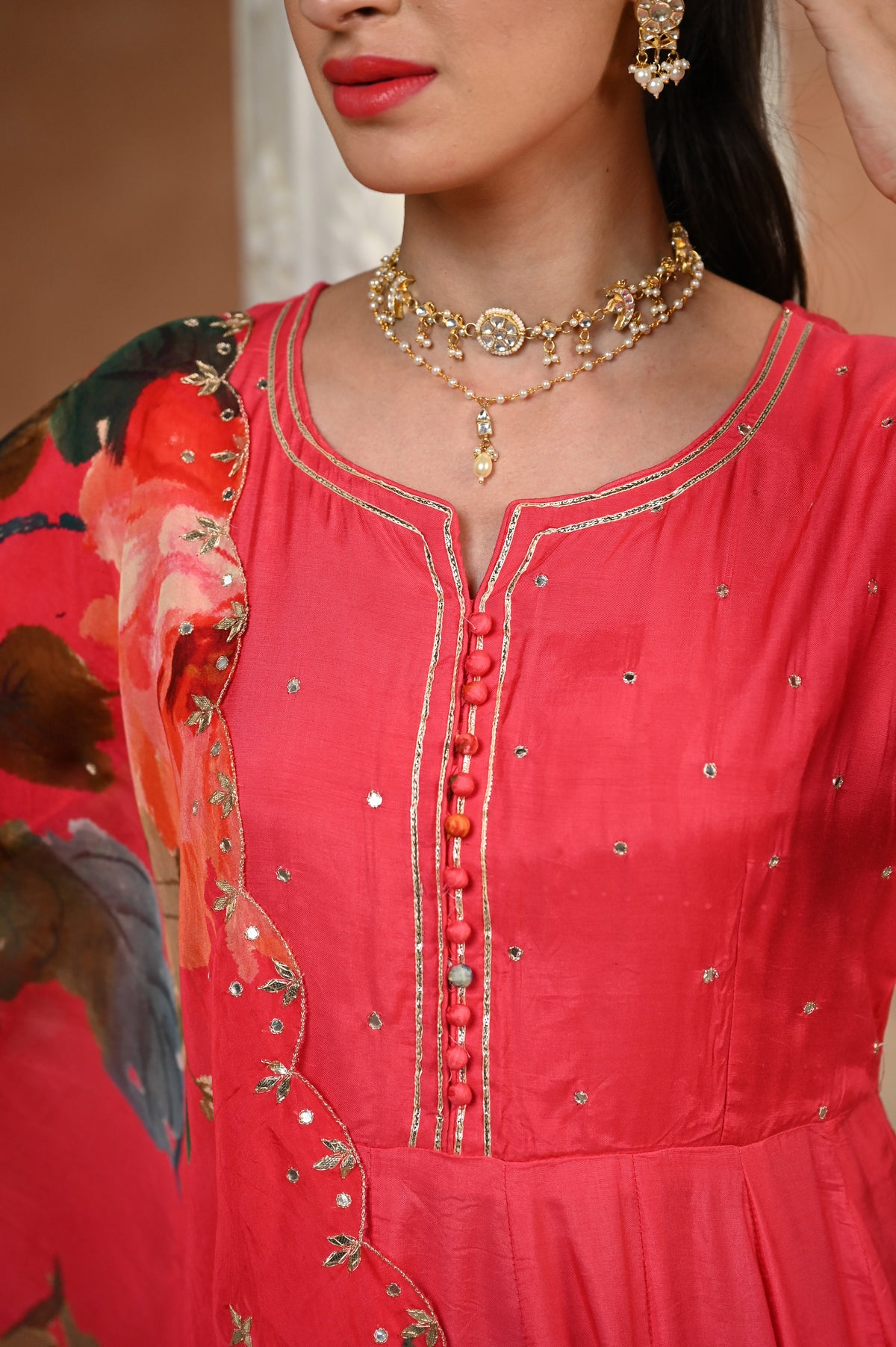 Pink Zubeidaa Muslin Anarkali Suit Set with Organza Floral Dupatta