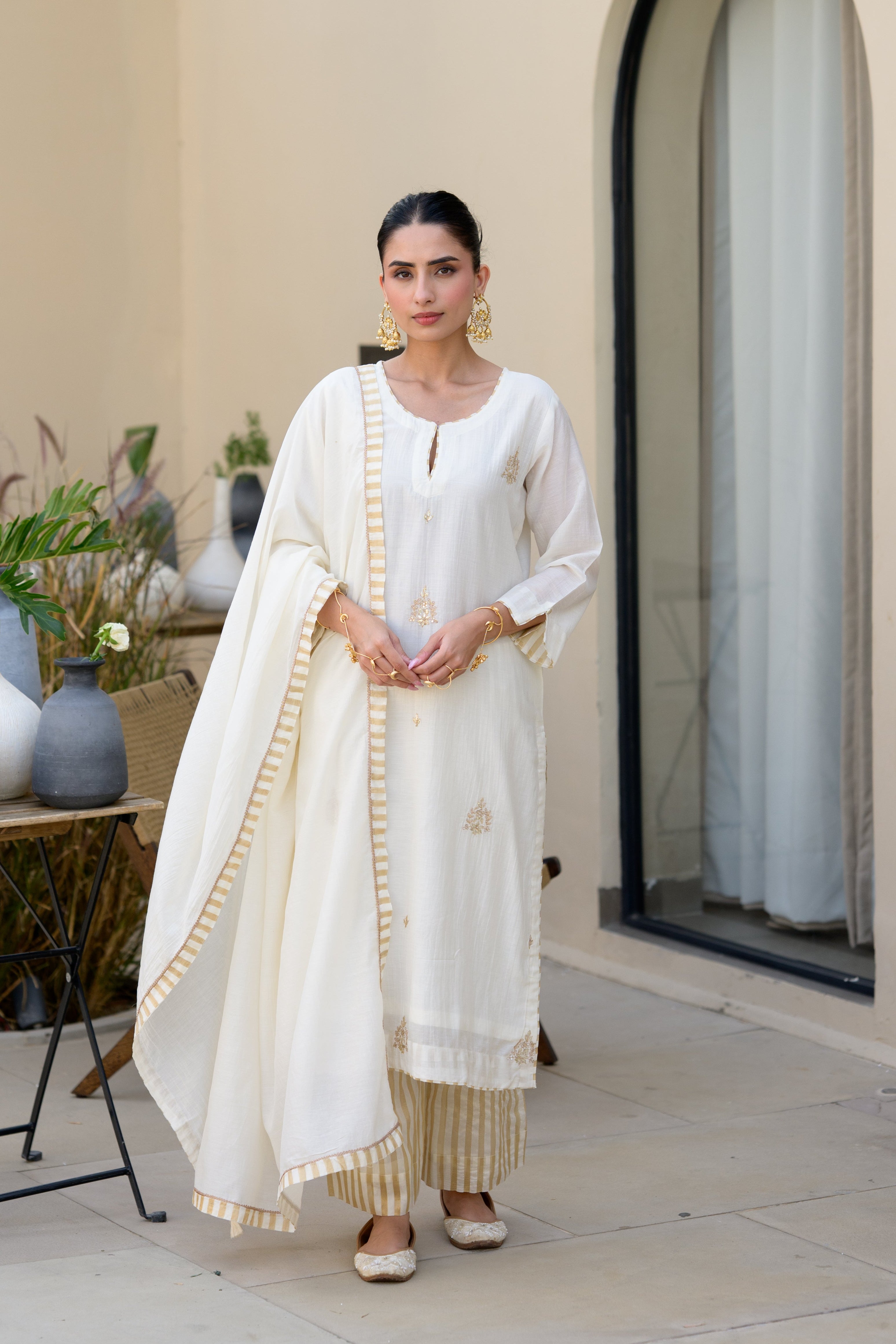Off White Banarsi with Gota Work Suit Set