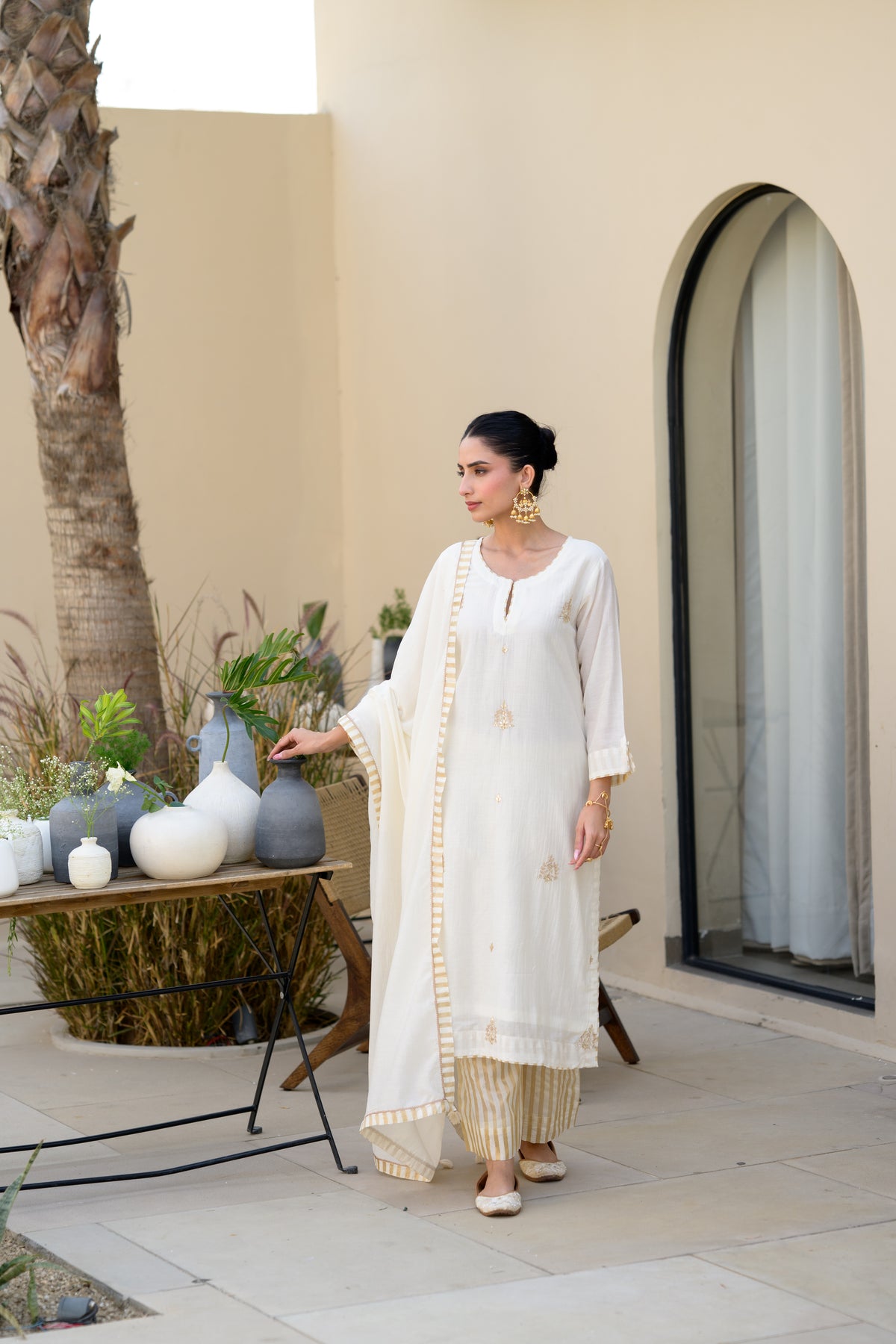Off White Banarsi with Gota Work Suit Set