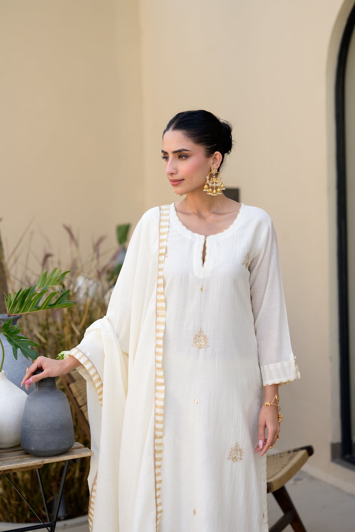 Off White Banarsi with Gota Work Suit Set