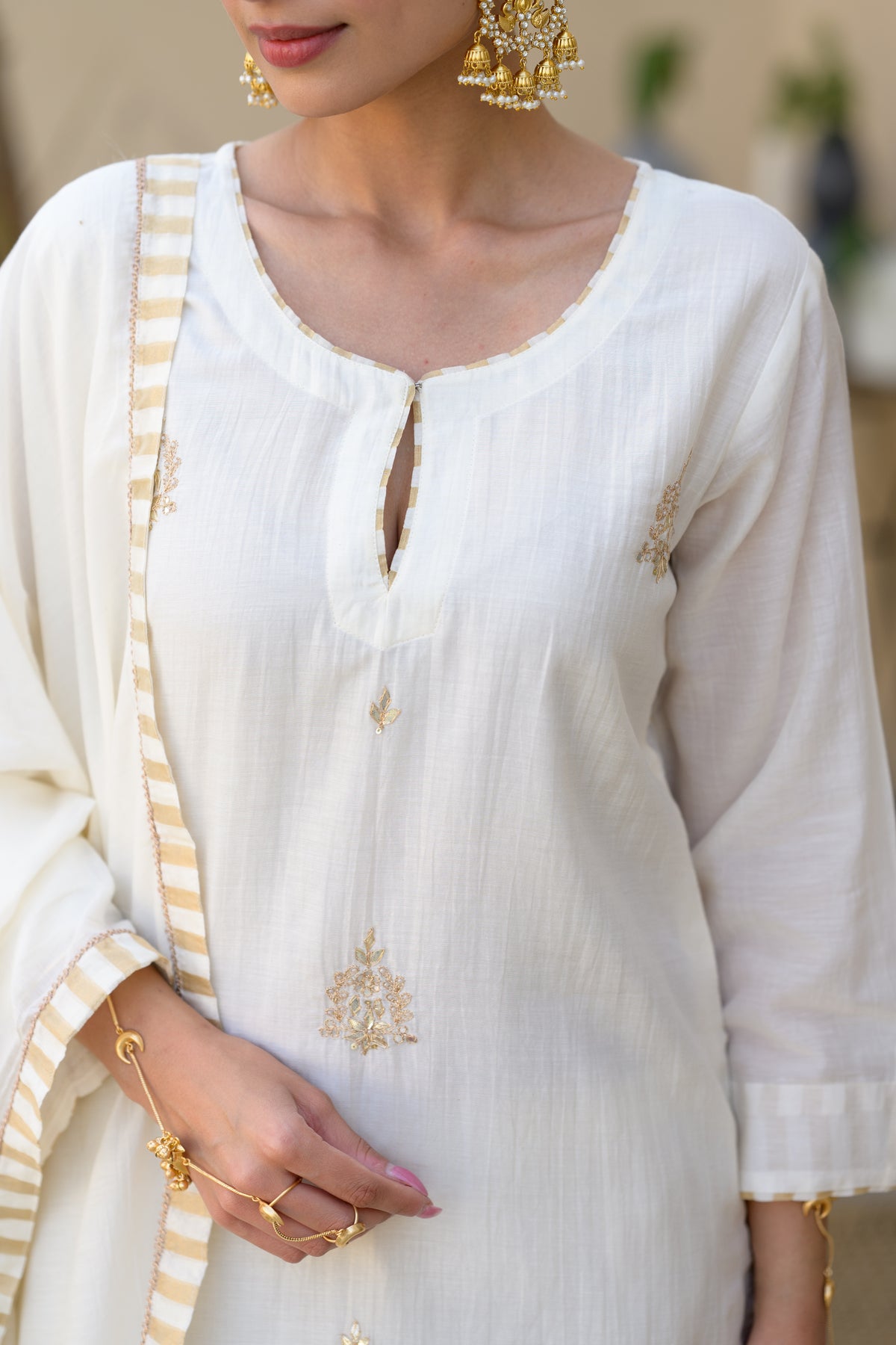 Off White Banarsi with Gota Work Suit Set