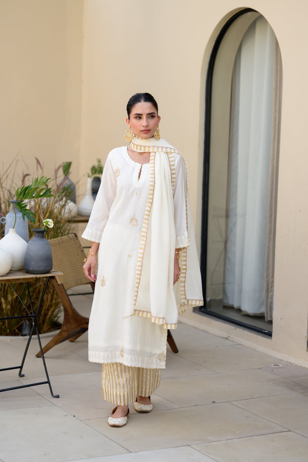 Off White Banarsi with Gota Work Suit Set