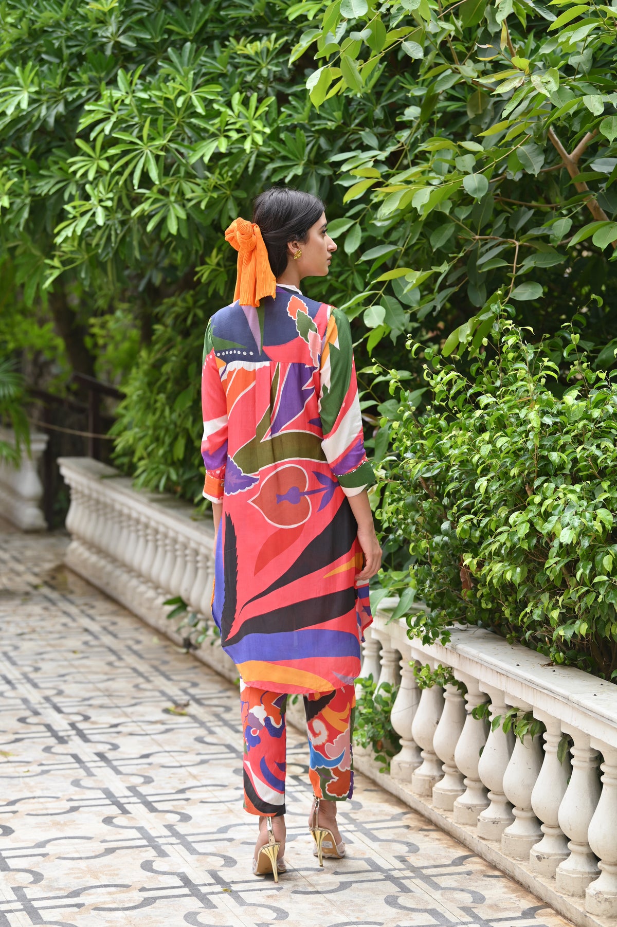 Purple and Orange Leaf Print Coord Set