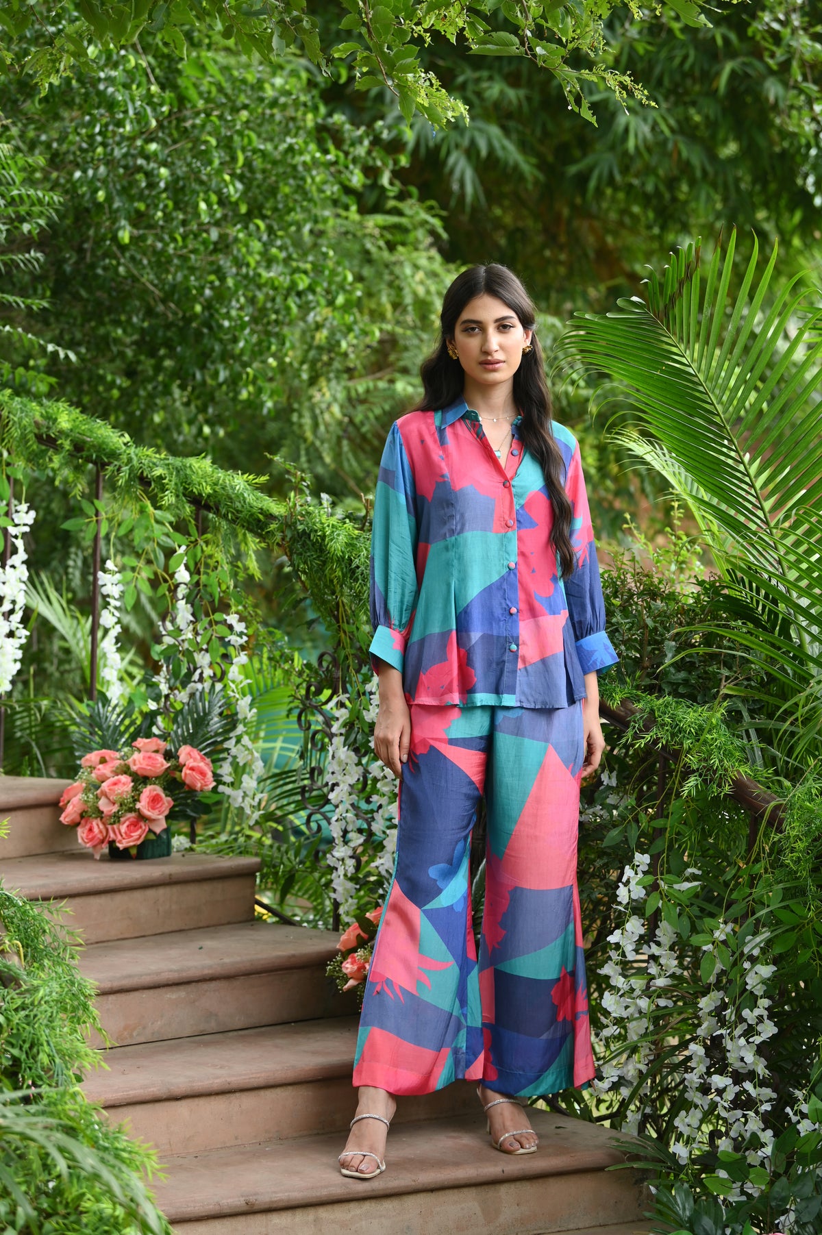 Blue and Green Geometric Botanic design Coord Set