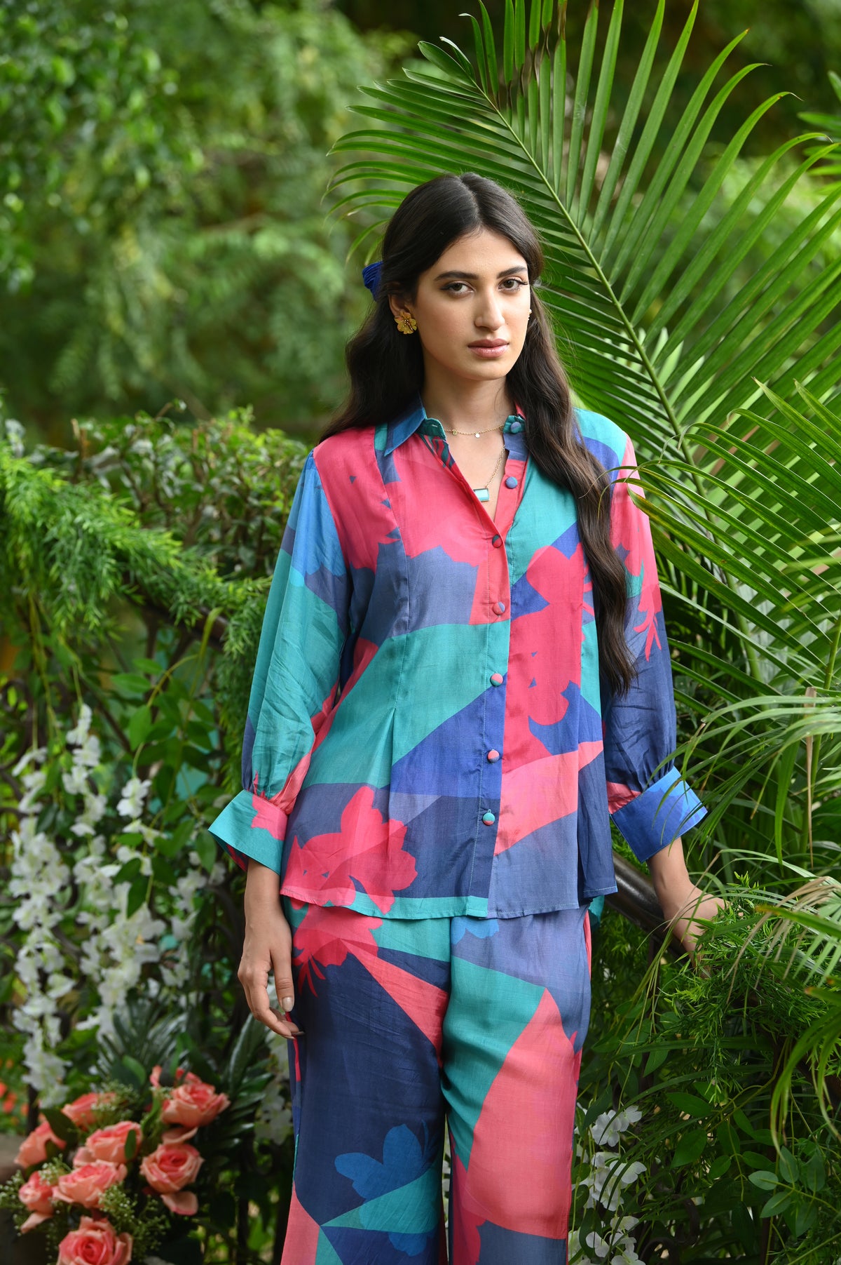 Blue and Green Geometric Botanic design Coord Set