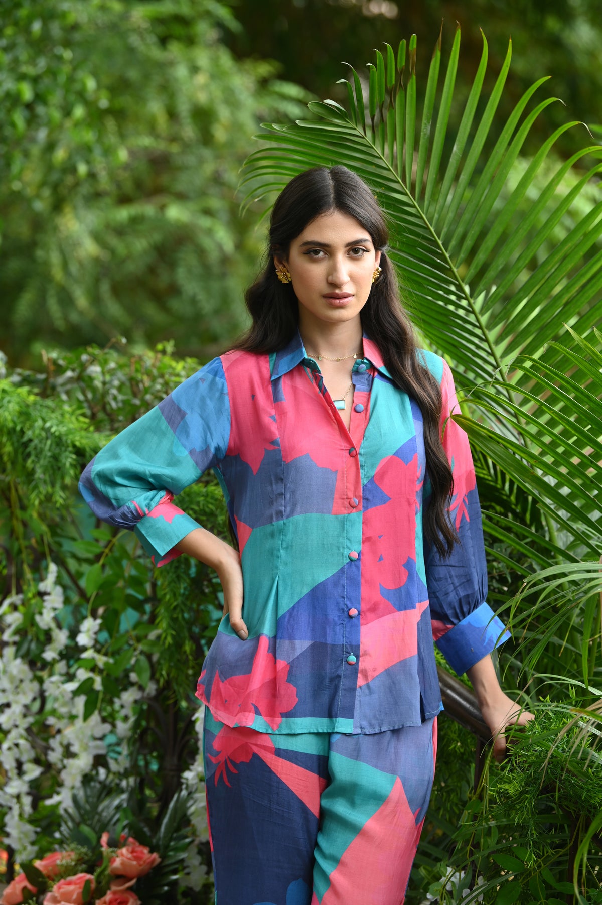 Blue and Green Geometric Botanic design Coord Set