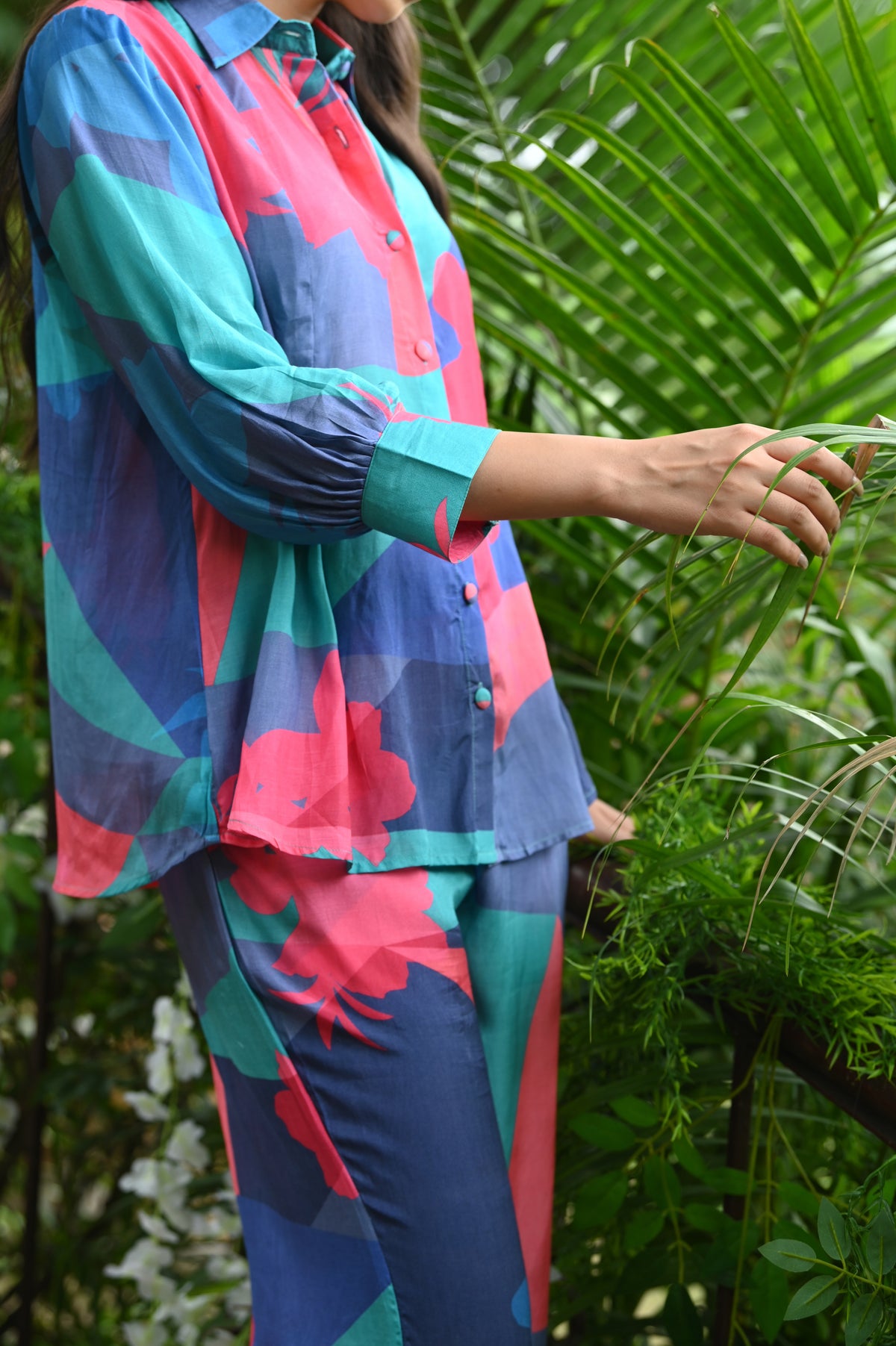Blue and Green Geometric Botanic design Coord Set