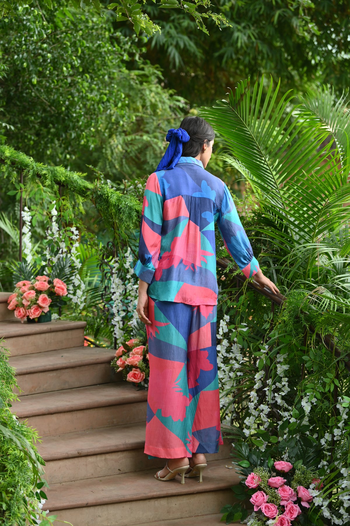 Blue and Green Geometric Botanic design Coord Set