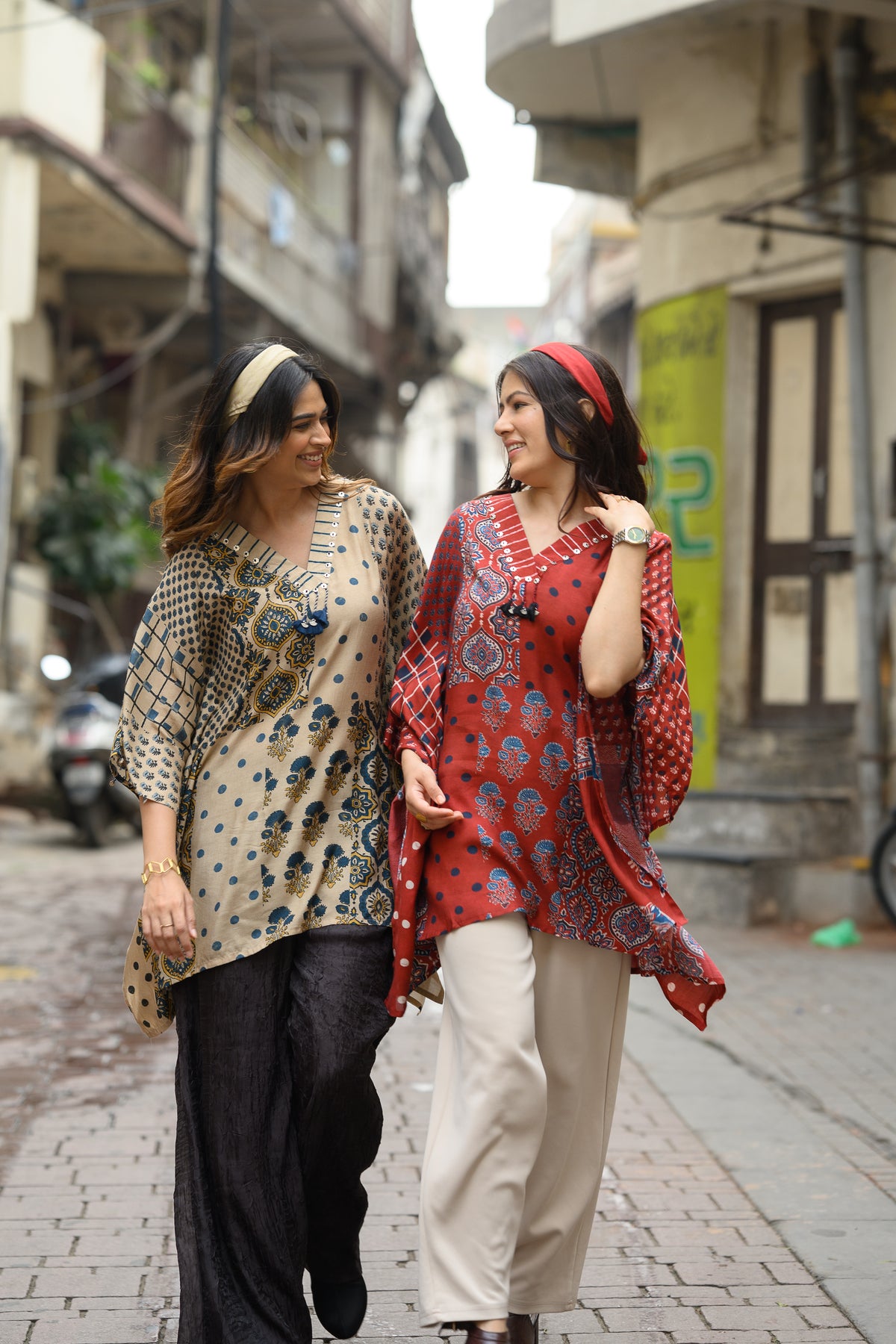 Red Block Placement Print Muslin Kaftan