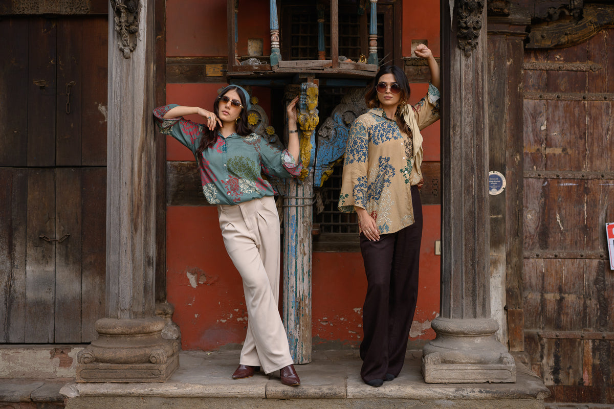 Teal Green Block Placement Muslin Kurta Shirt