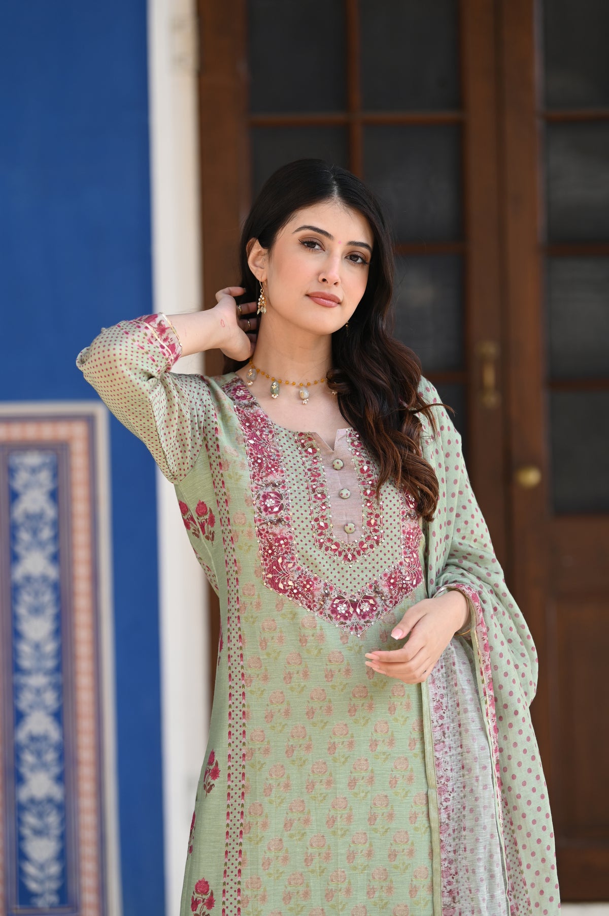 Green Ikhtiyar Block Print Chanderi Suit Set