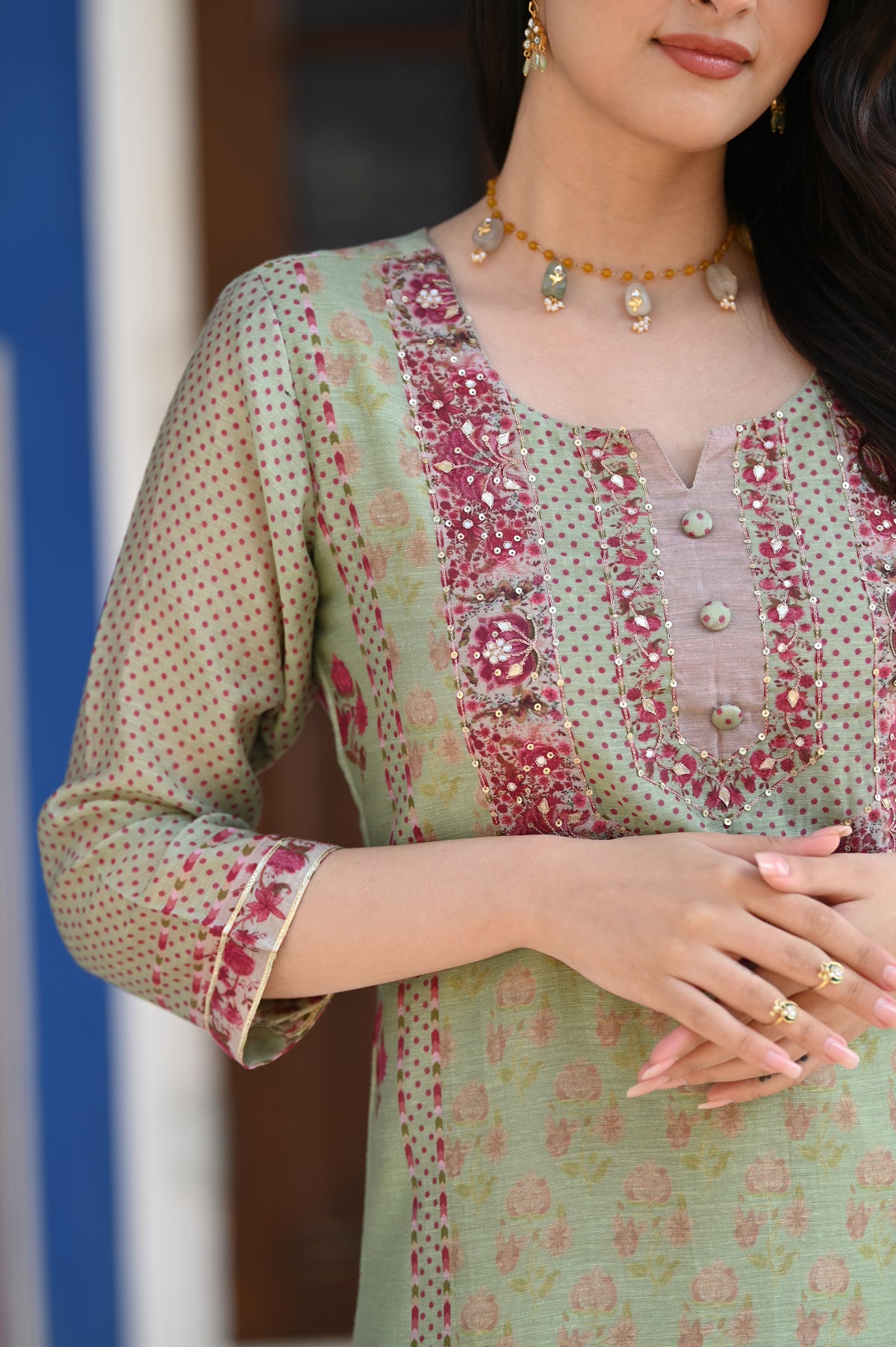 Green Ikhtiyar Block Print Chanderi Suit Set