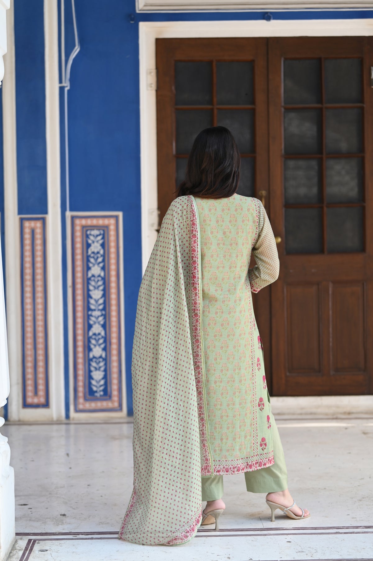 Green Ikhtiyar Block Print Chanderi Suit Set