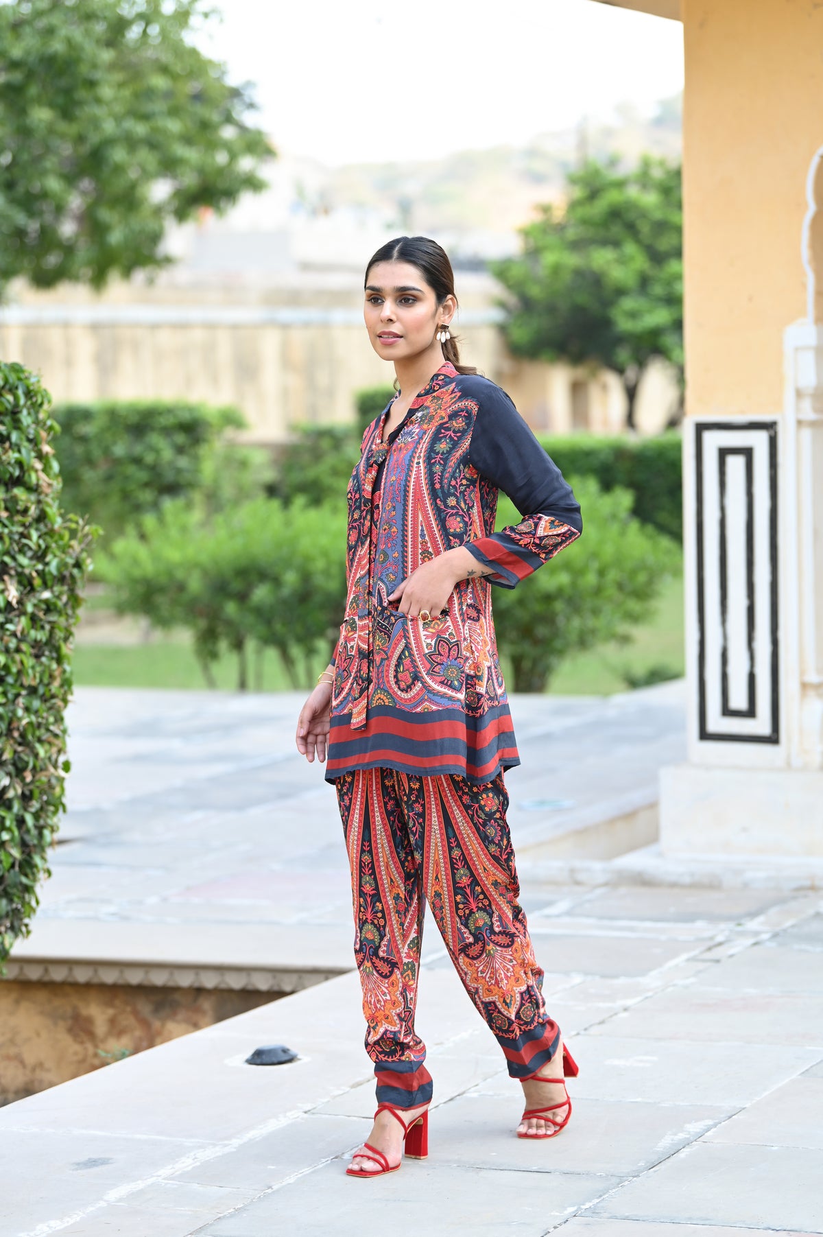 Blue and Red Paisley Blazer Pattern Coord Set