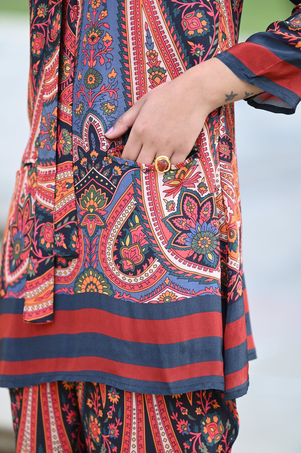 Blue and Red Paisley Blazer Pattern Coord Set