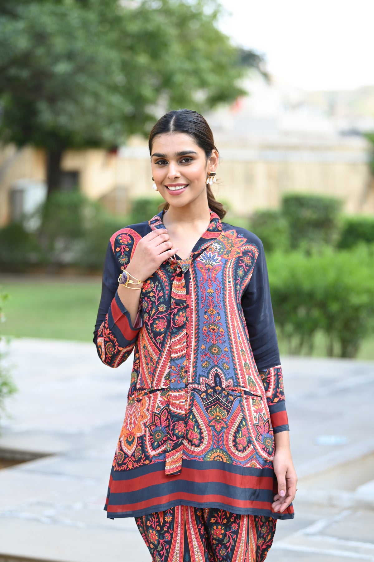 Blue and Red Paisley Blazer Pattern Coord Set