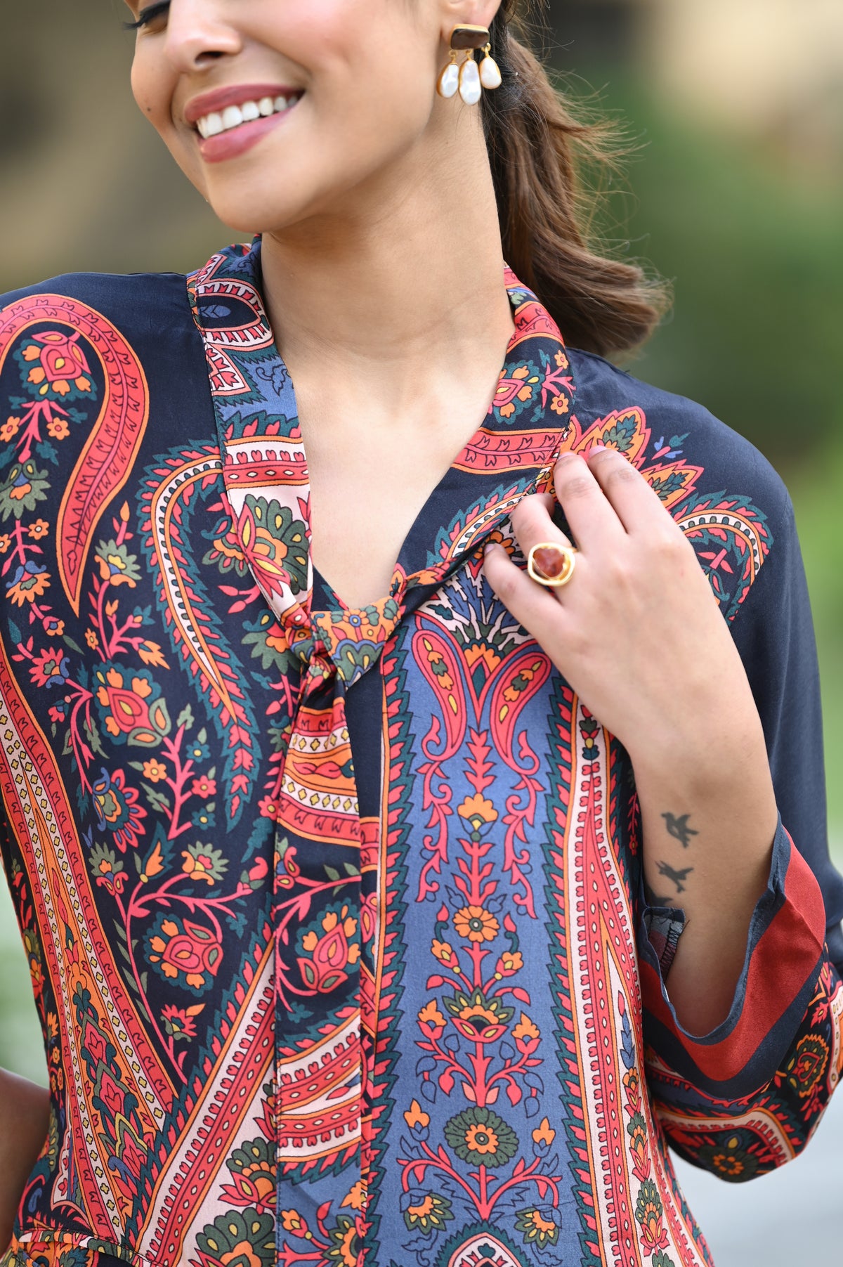 Blue and Red Paisley Blazer Pattern Coord Set