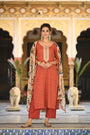 Izra Kalamkari Dupatta with Tari Sequence and Marodi Work on Neck Cotton Suit Set