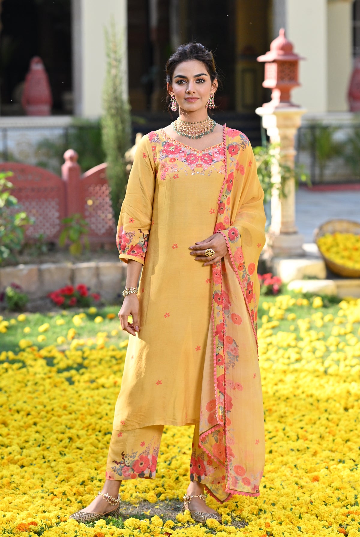 YelIow Izhaar Gota Work with Sequence Pure muslin Suit Set
